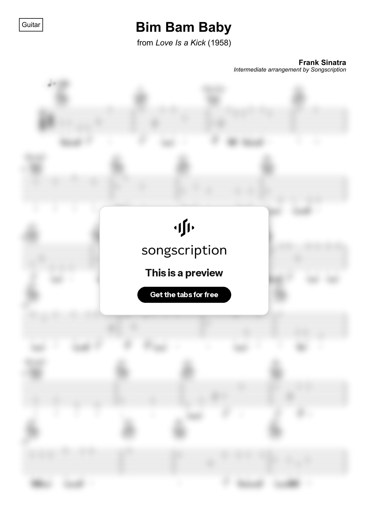 Intermediate Acoustic Guitar Tabs for "Bim Bam Baby" by Frank Sinatra
