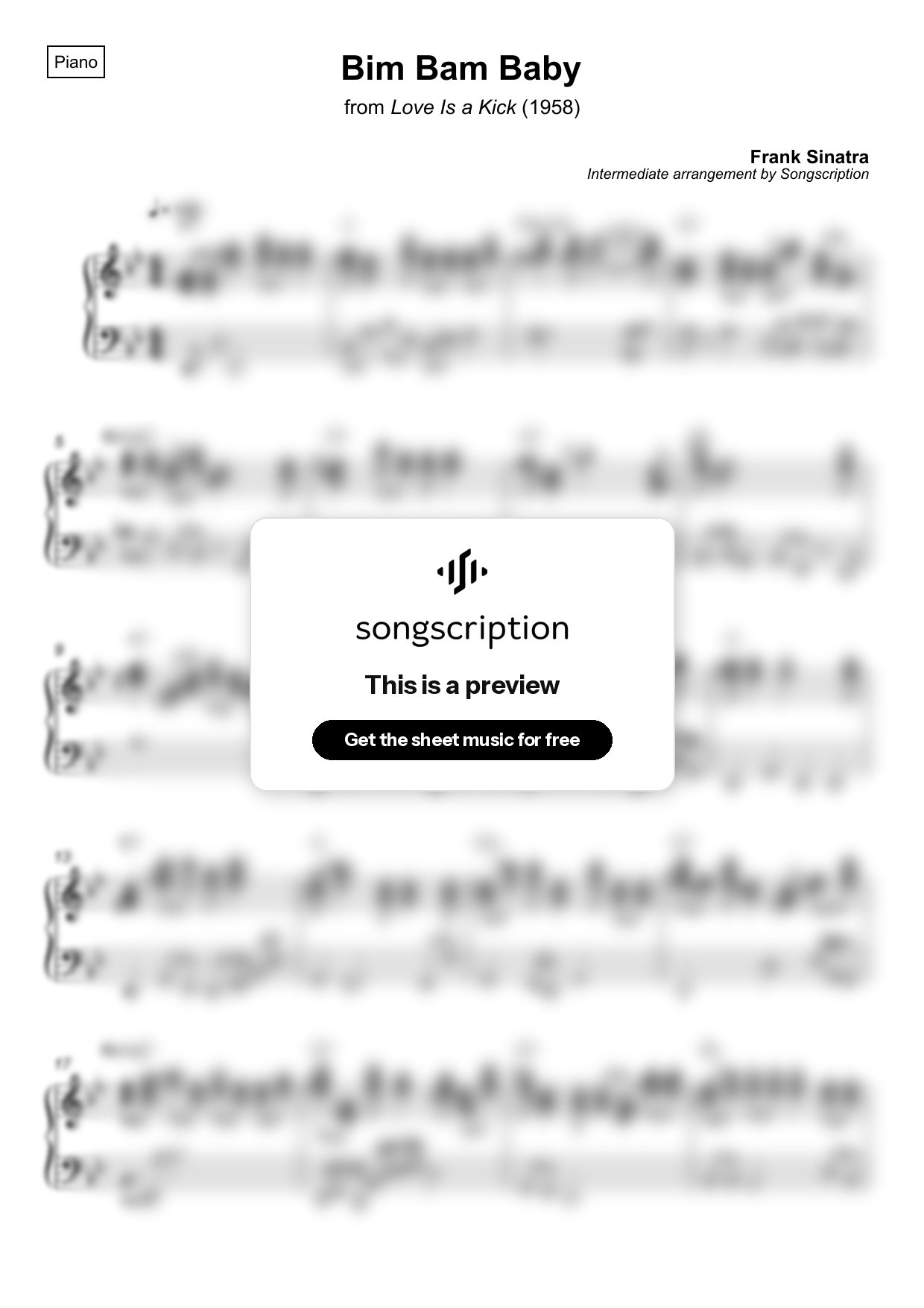 Intermediate Piano Sheet Music for "Bim Bam Baby" by Frank Sinatra
