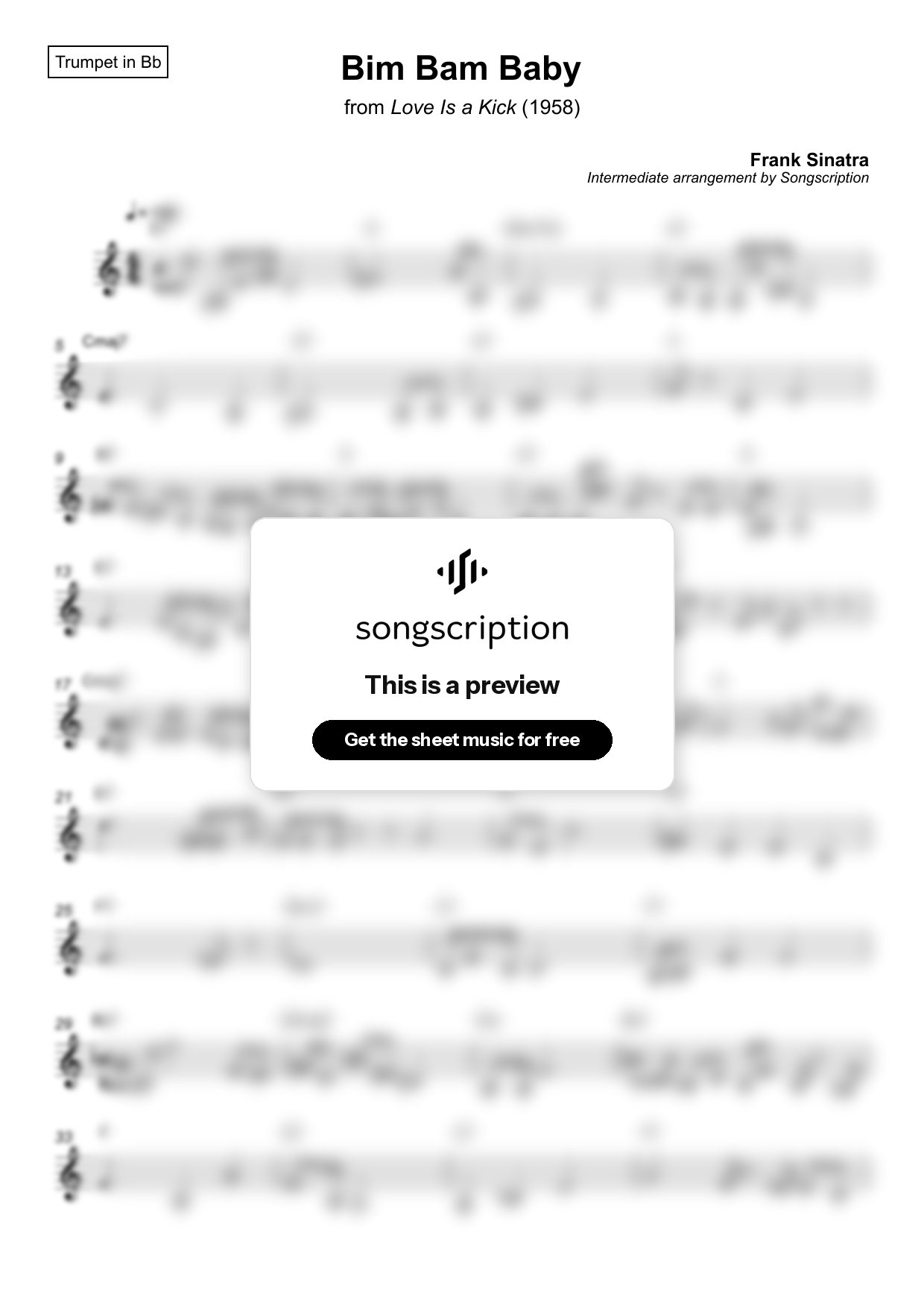 Intermediate Trumpet Sheet Music for "Bim Bam Baby" by Frank Sinatra