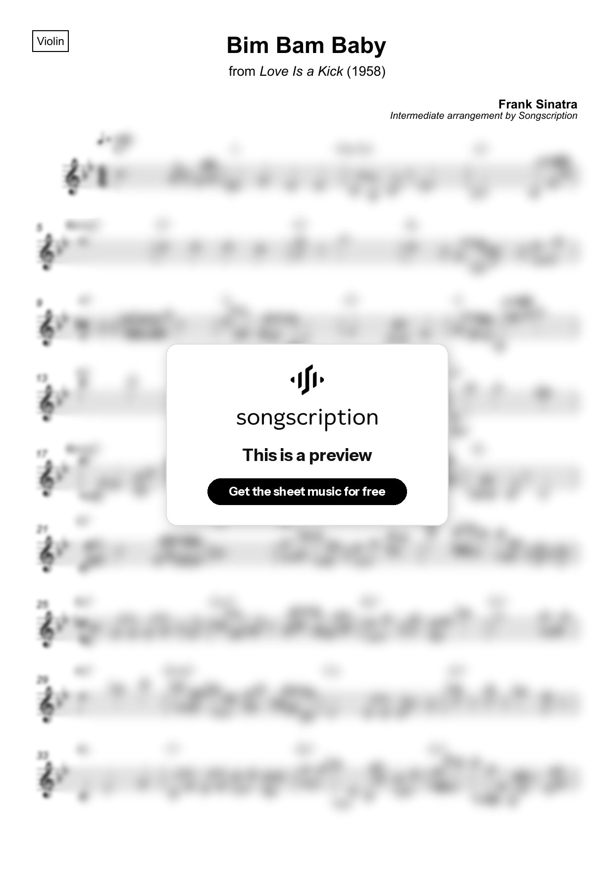 Intermediate Violin Sheet Music for "Bim Bam Baby" by Frank Sinatra