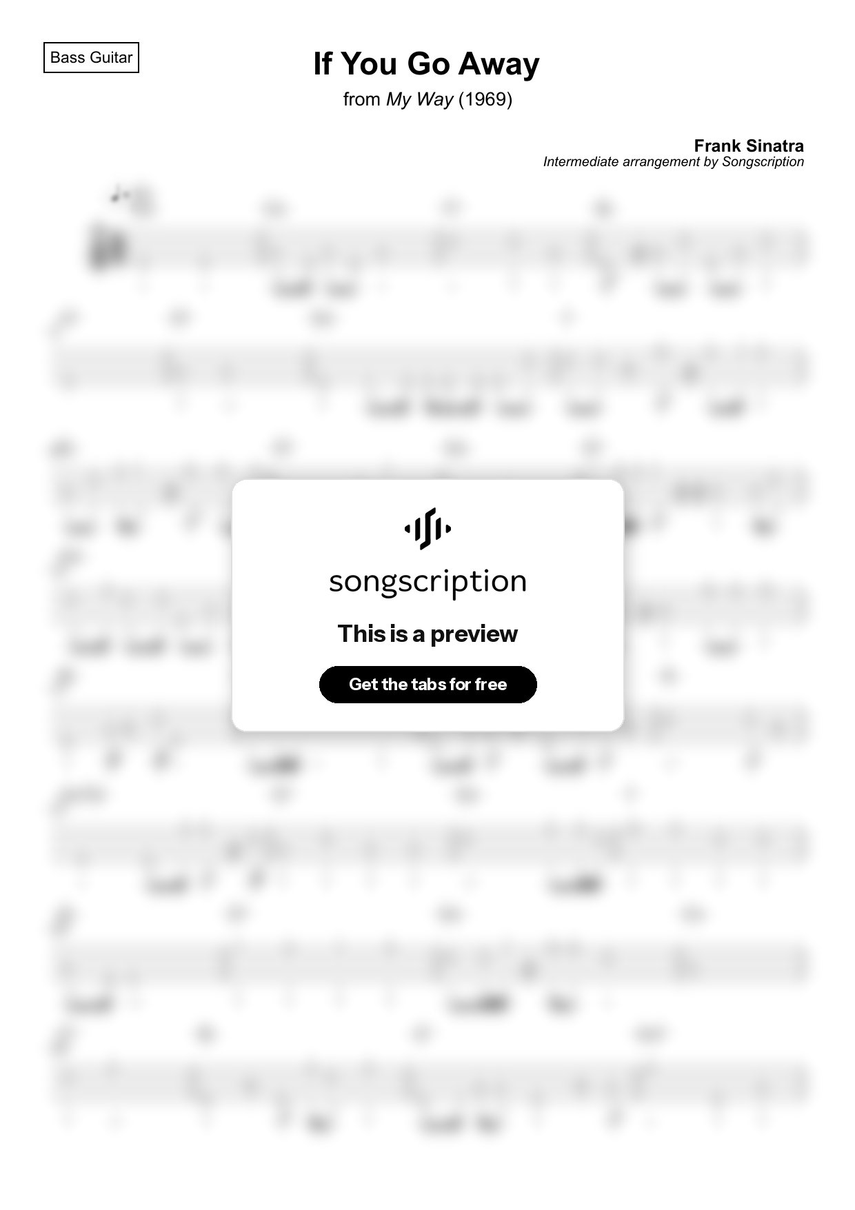 Intermediate Bass Guitar Tabs for "If You Go Away" by Frank Sinatra