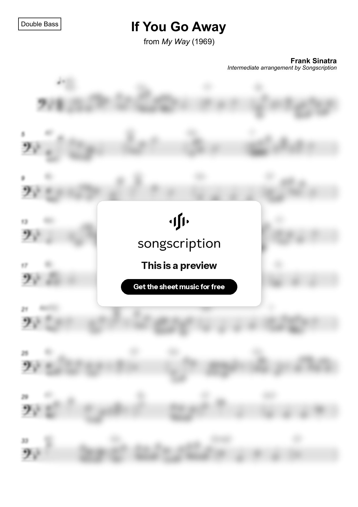Intermediate Double Bass Sheet Music for "If You Go Away" by Frank Sinatra