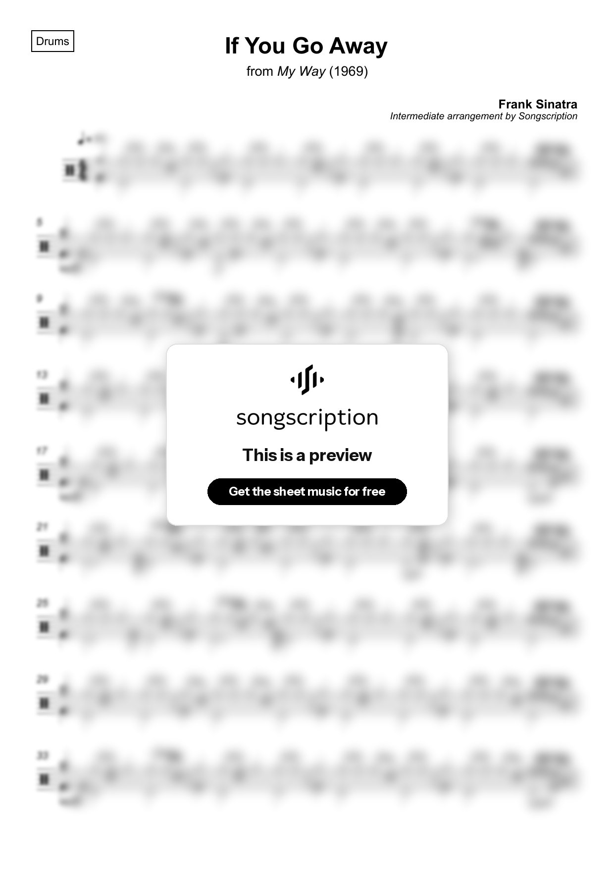 Intermediate Drums Sheet Music for "If You Go Away" by Frank Sinatra