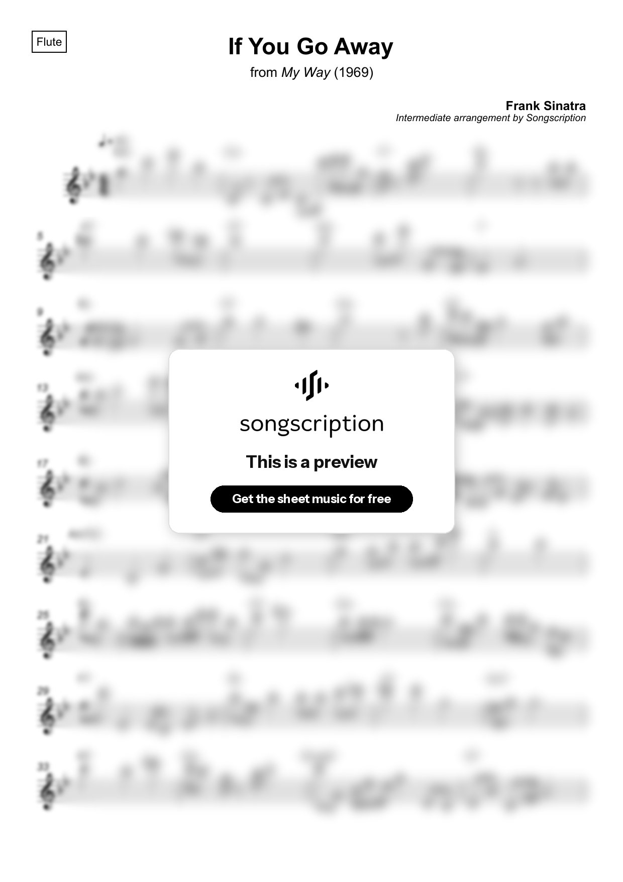 Intermediate Flute Sheet Music for "If You Go Away" by Frank Sinatra