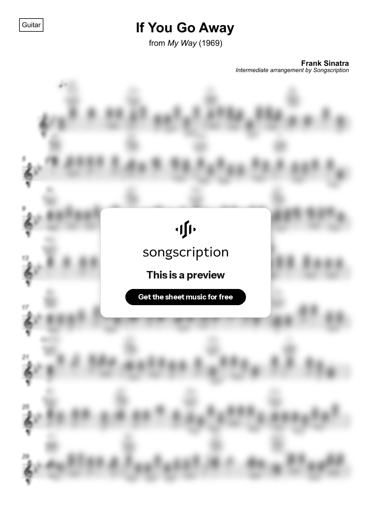 Intermediate Acoustic Guitar Sheet Music for "If You Go Away" by Frank Sinatra
