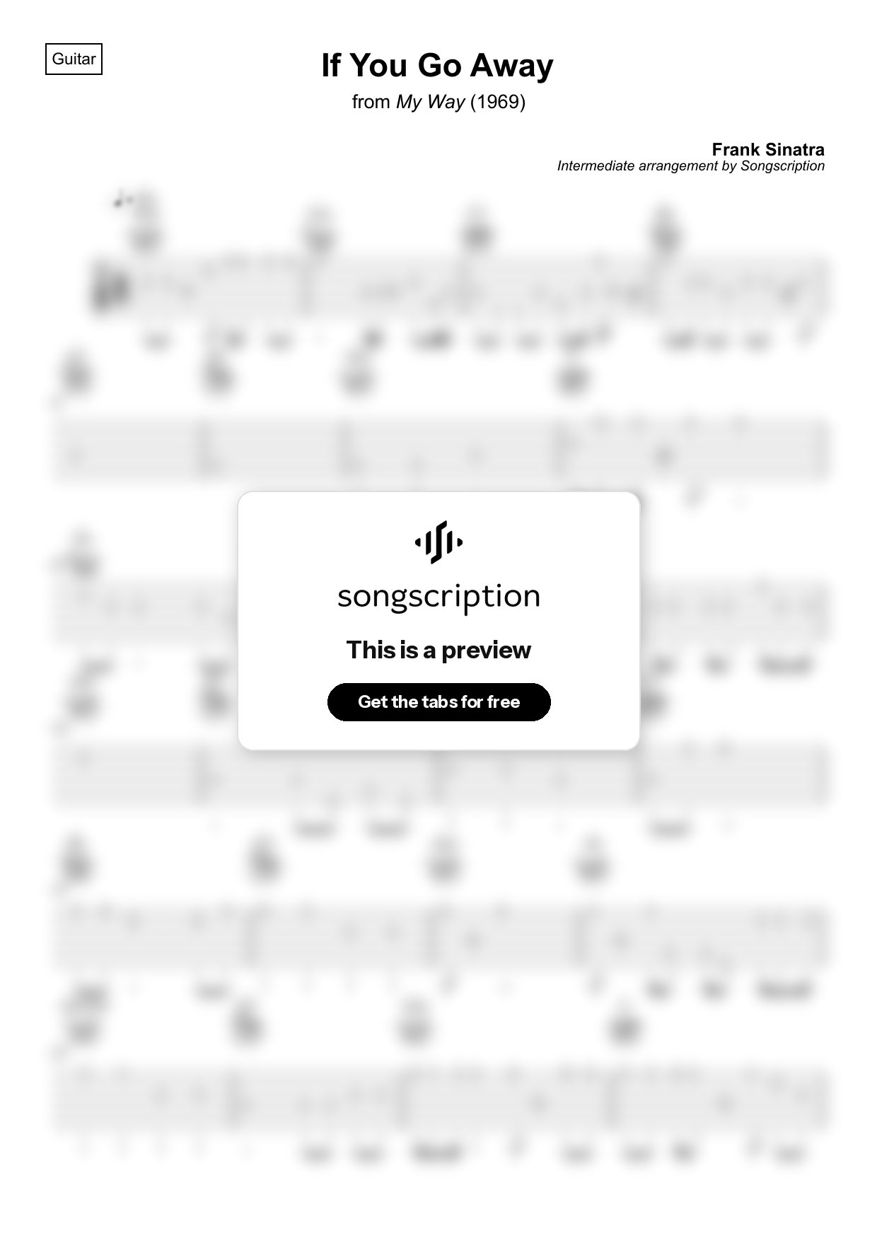 Intermediate Acoustic Guitar Tabs for "If You Go Away" by Frank Sinatra