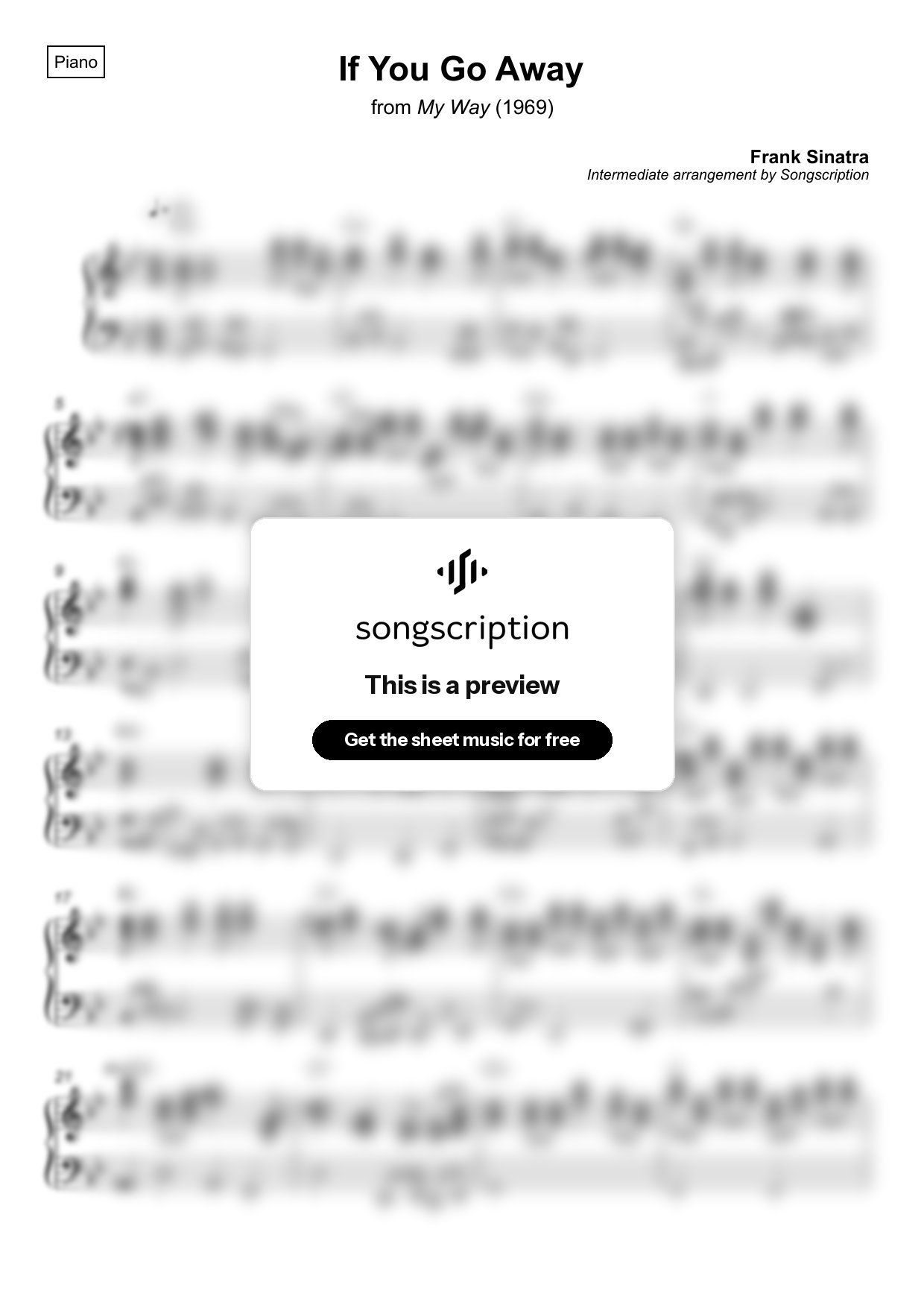 Intermediate Piano Sheet Music for "If You Go Away" by Frank Sinatra