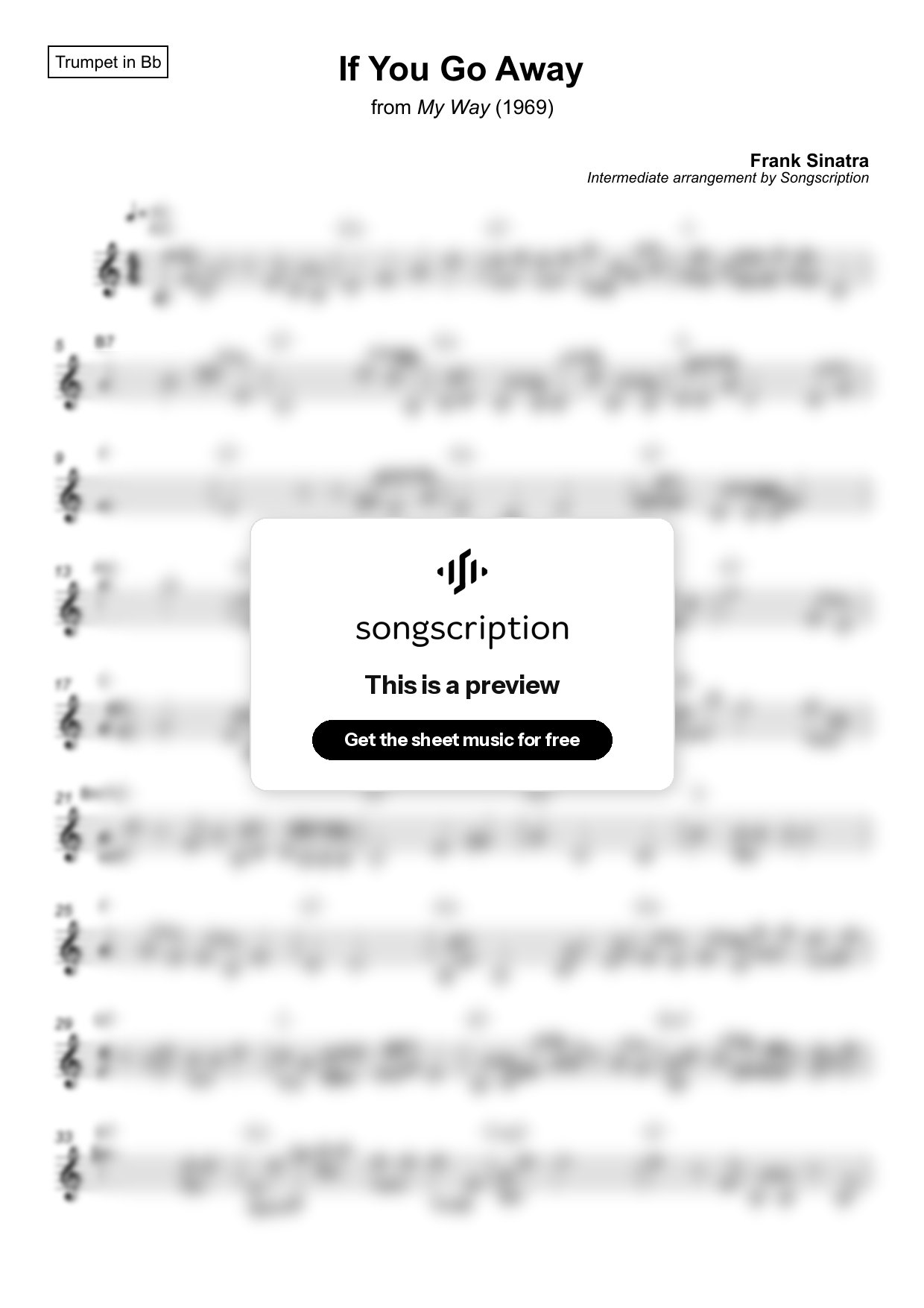 Intermediate Trumpet Sheet Music for "If You Go Away" by Frank Sinatra