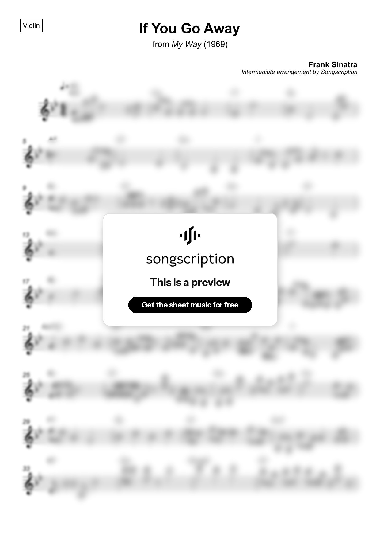 Intermediate Violin Sheet Music for "If You Go Away" by Frank Sinatra