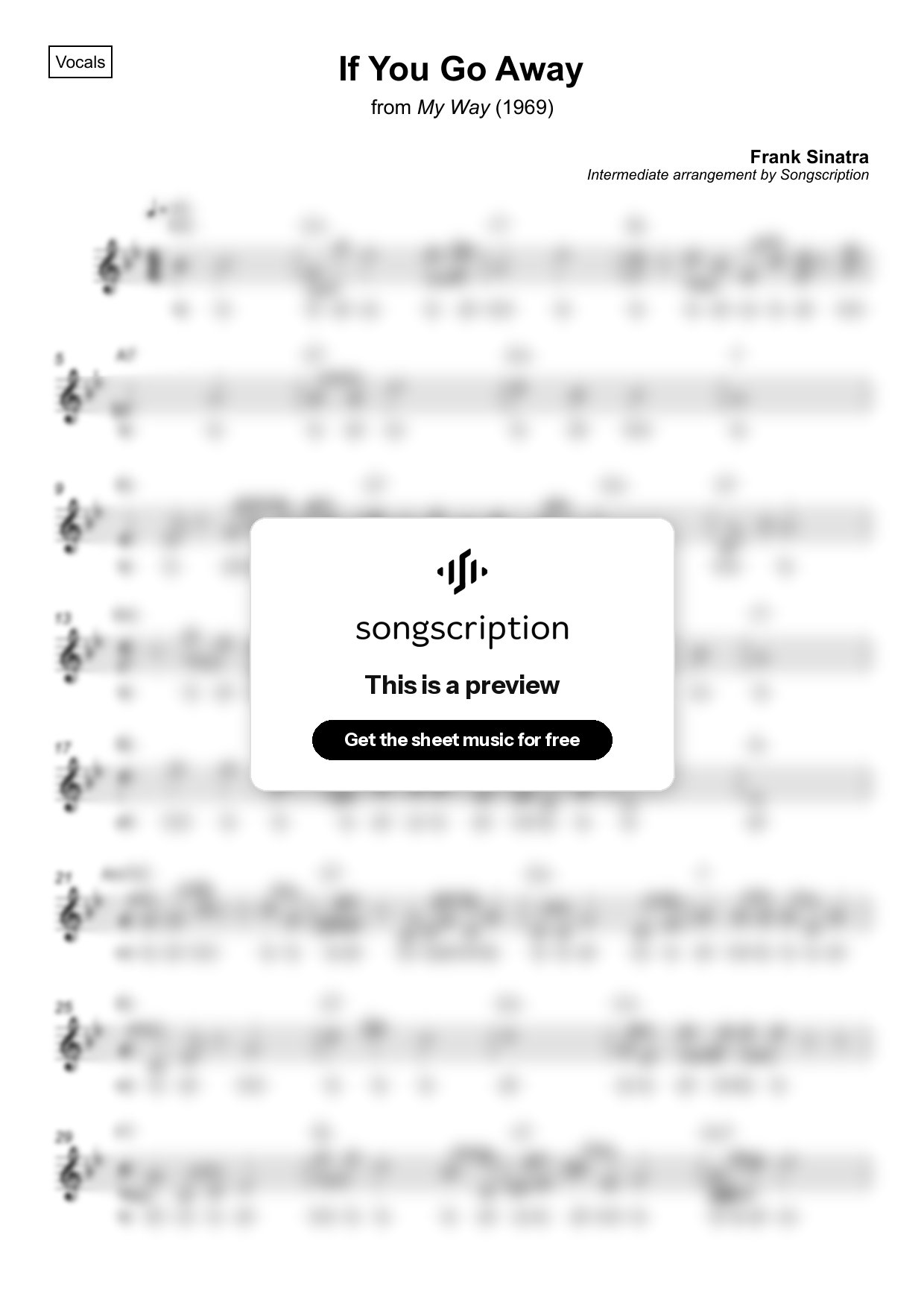 Intermediate Vocals Sheet Music for "If You Go Away" by Frank Sinatra