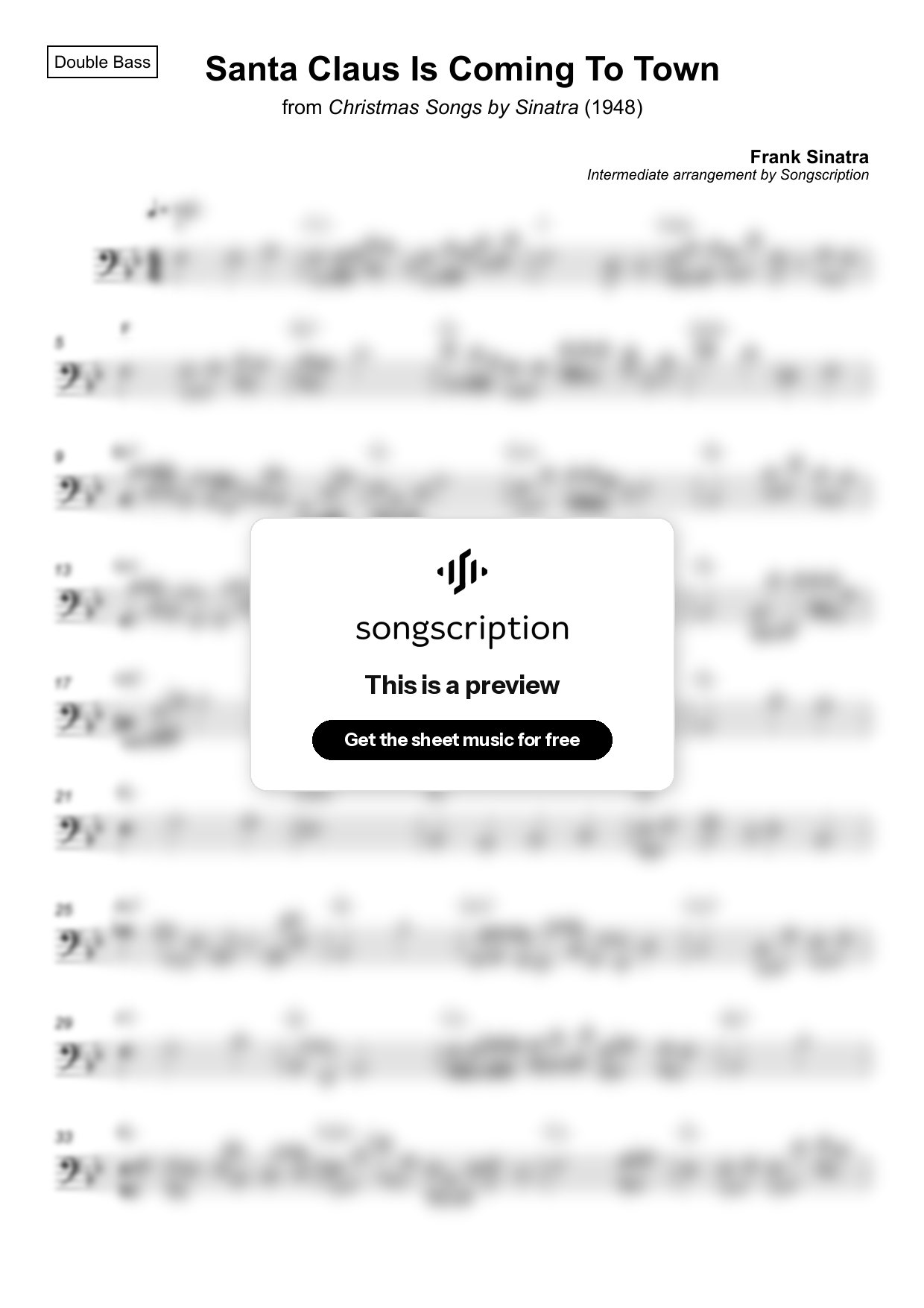 Intermediate Double Bass Sheet Music for "Santa Claus Is Coming To Town" by Frank Sinatra