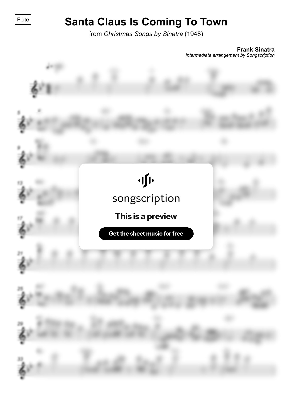 Intermediate Flute Sheet Music for "Santa Claus Is Coming To Town" by Frank Sinatra