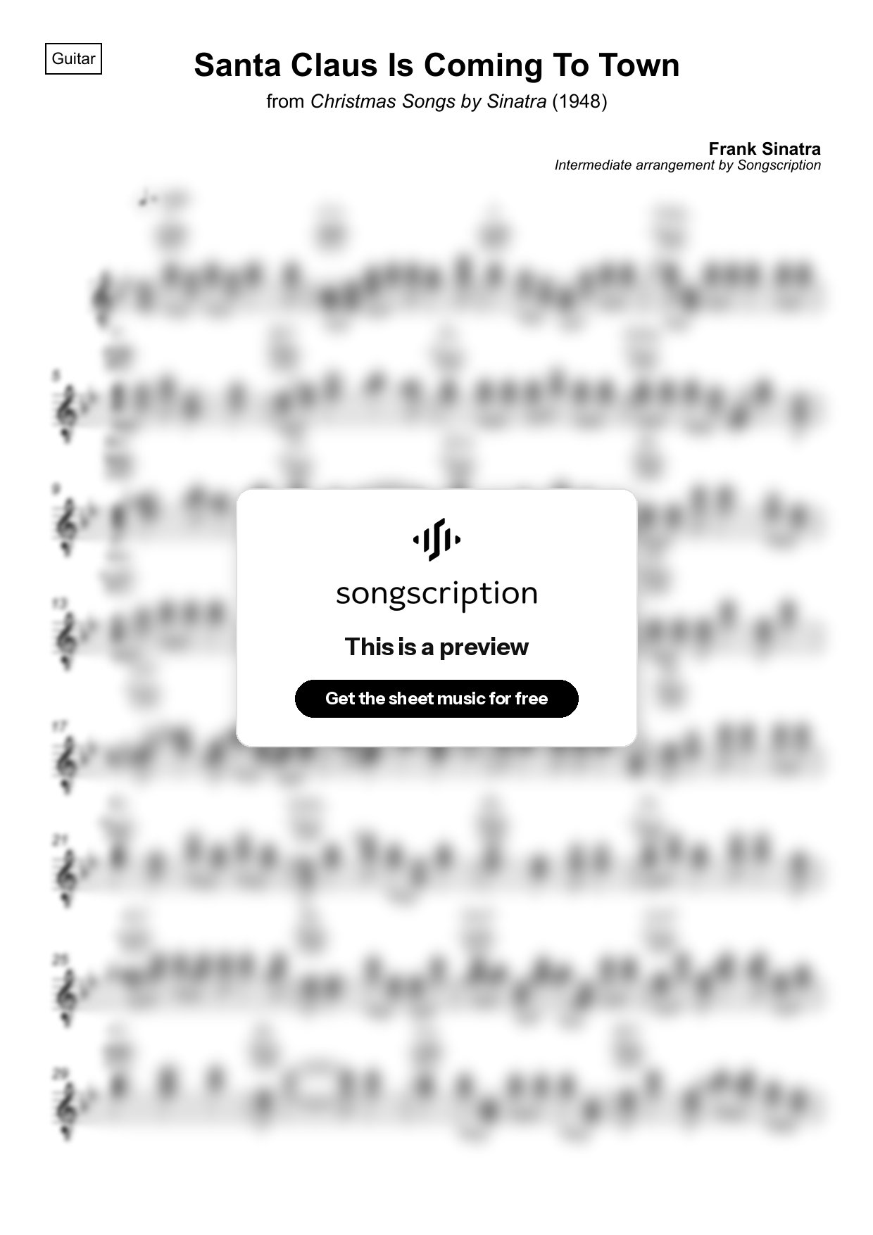 Intermediate Acoustic Guitar Sheet Music for "Santa Claus Is Coming To Town" by Frank Sinatra