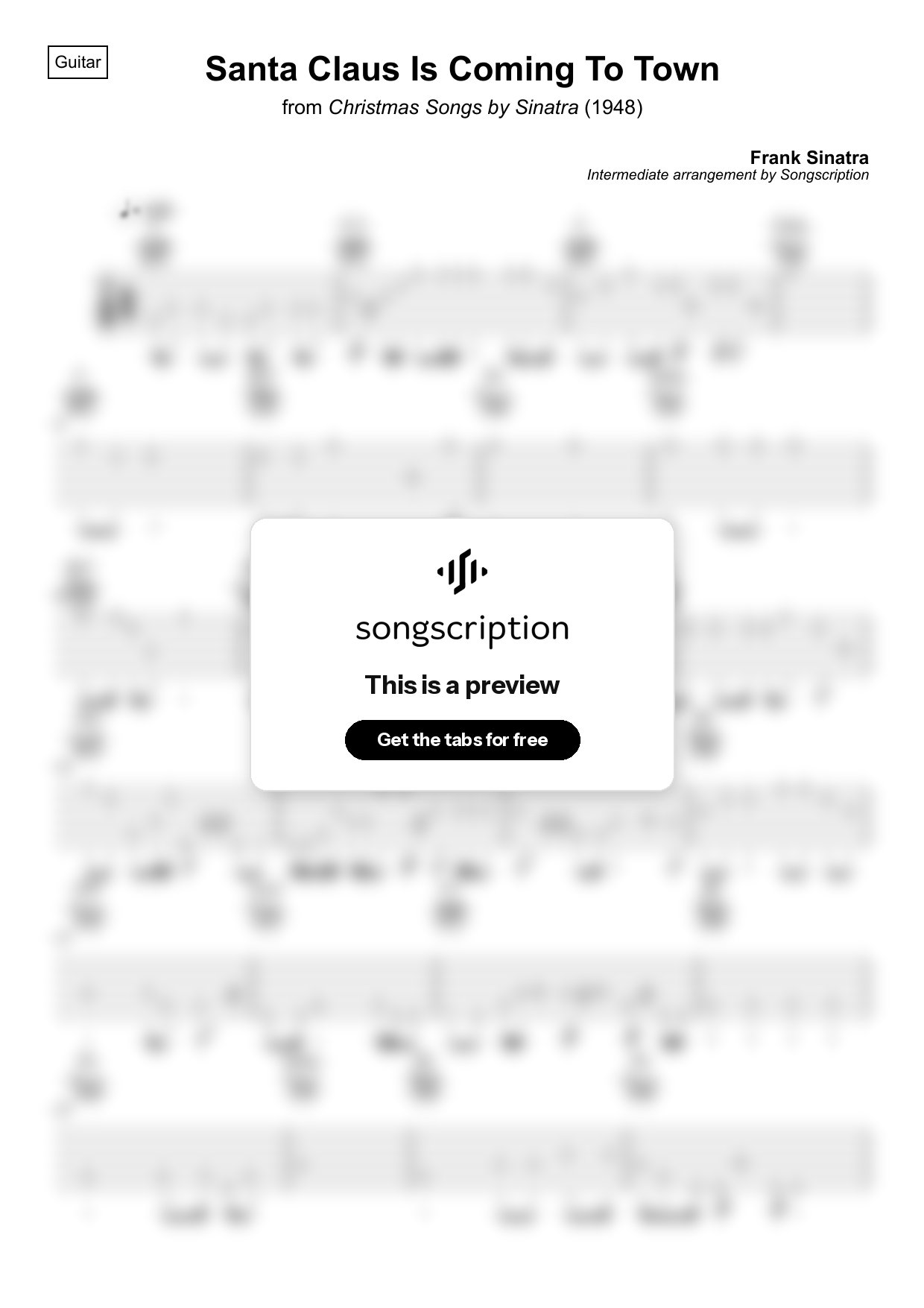 Intermediate Acoustic Guitar Tabs for "Santa Claus Is Coming To Town" by Frank Sinatra