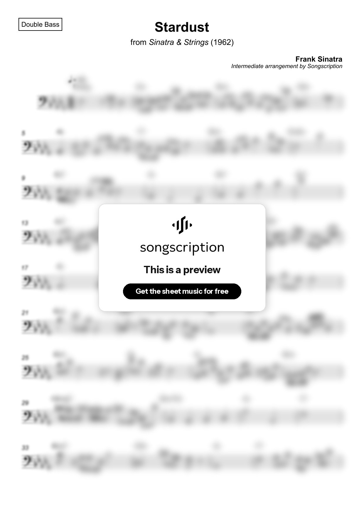 Intermediate Double Bass Sheet Music for "Stardust" by Frank Sinatra