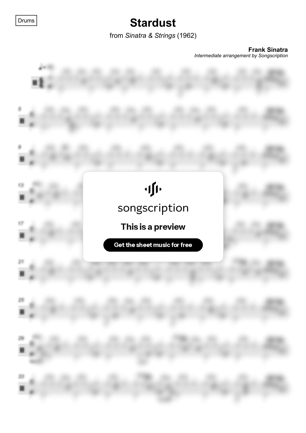 Intermediate Drums Sheet Music for "Stardust" by Frank Sinatra