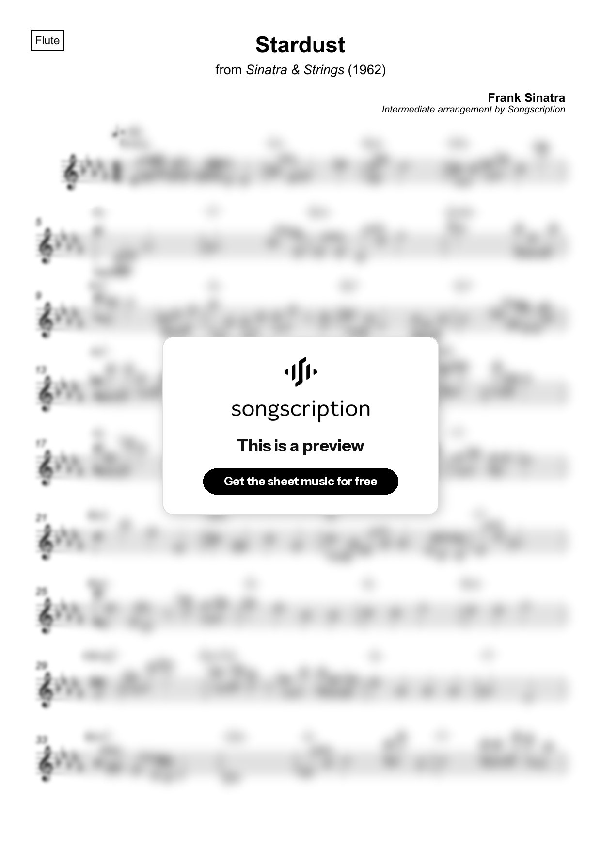 Intermediate Flute Sheet Music for "Stardust" by Frank Sinatra