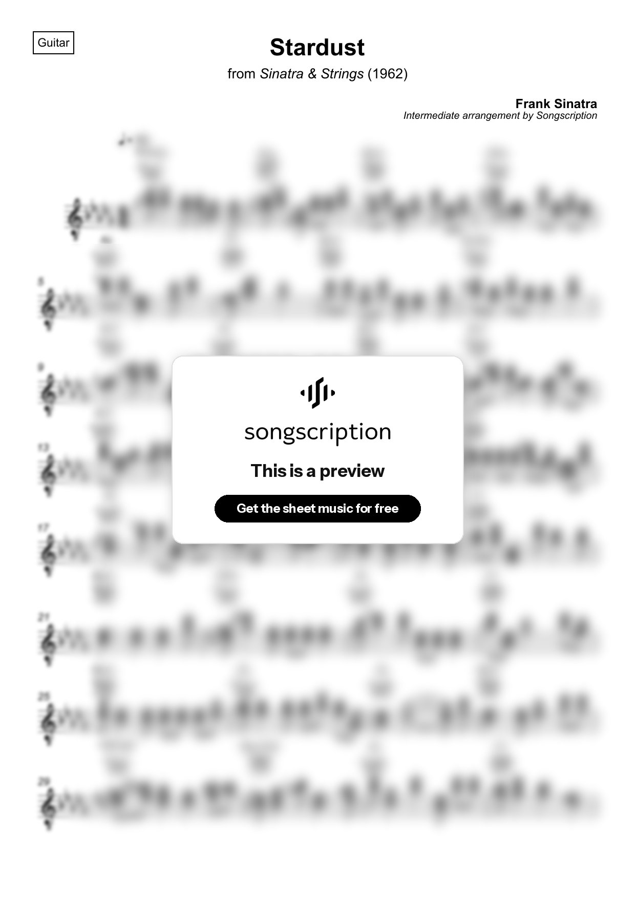 Intermediate Acoustic Guitar Sheet Music for "Stardust" by Frank Sinatra