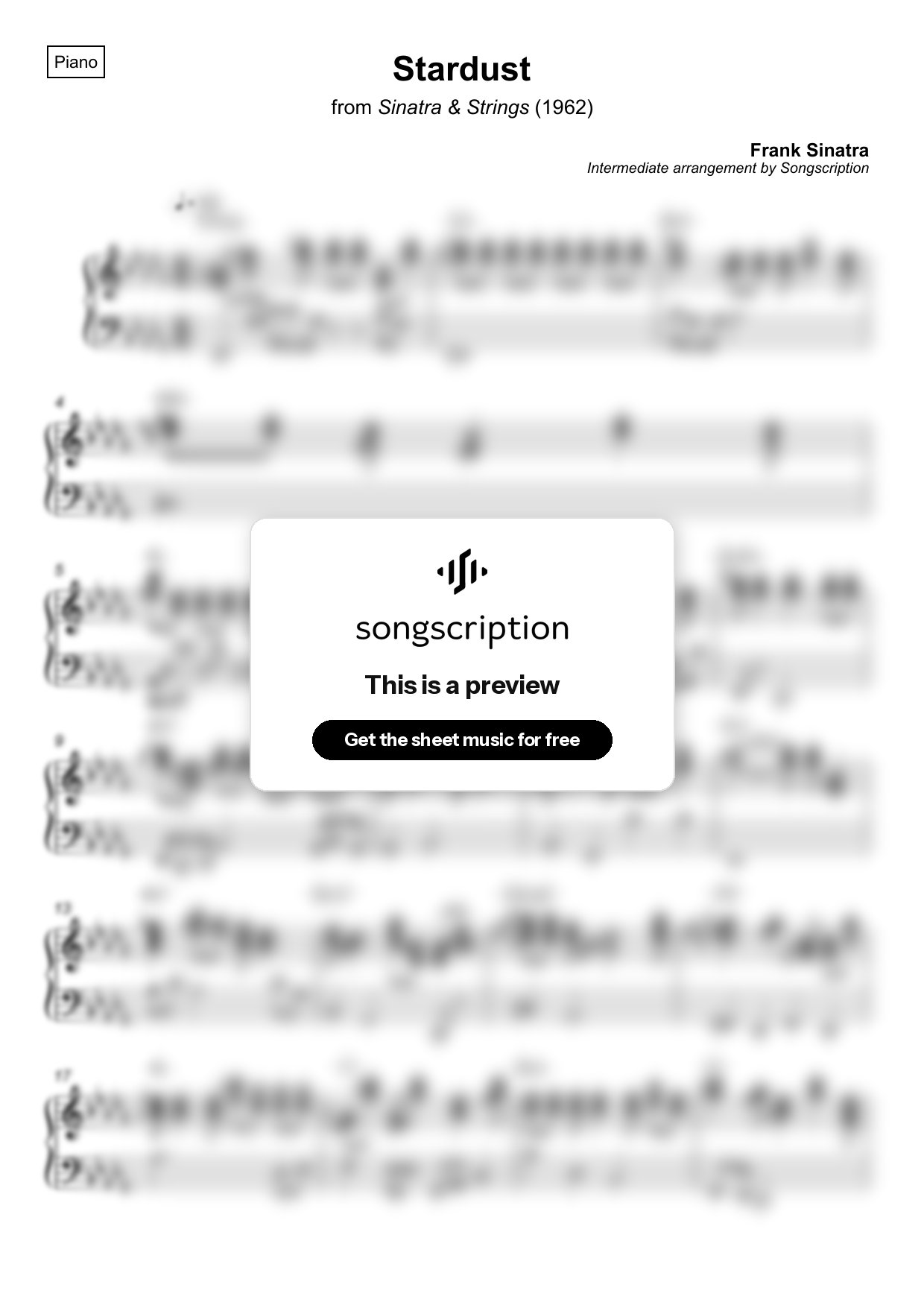 Intermediate Piano Sheet Music for "Stardust" by Frank Sinatra