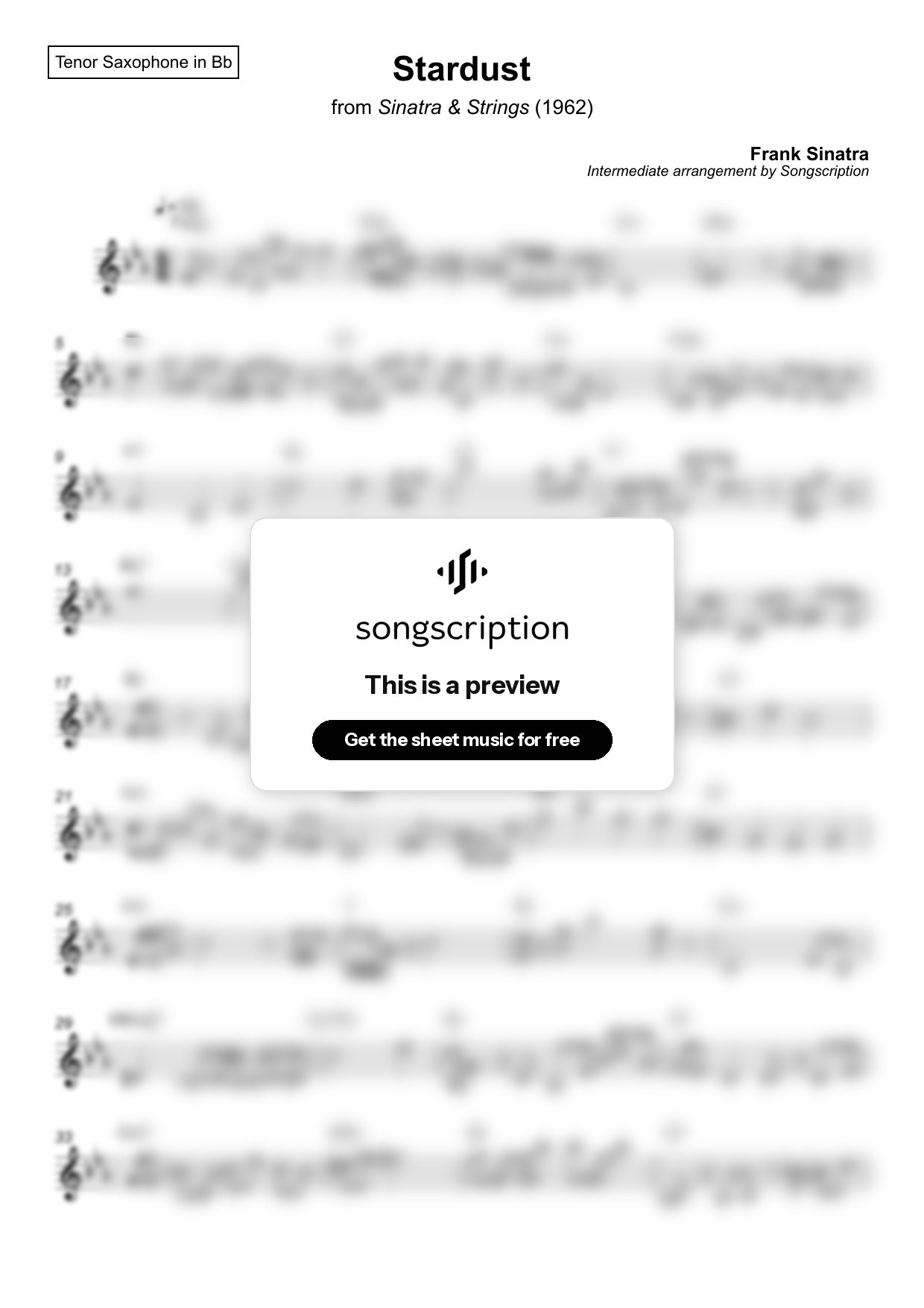 Intermediate Tenor Sax Sheet Music for "Stardust" by Frank Sinatra