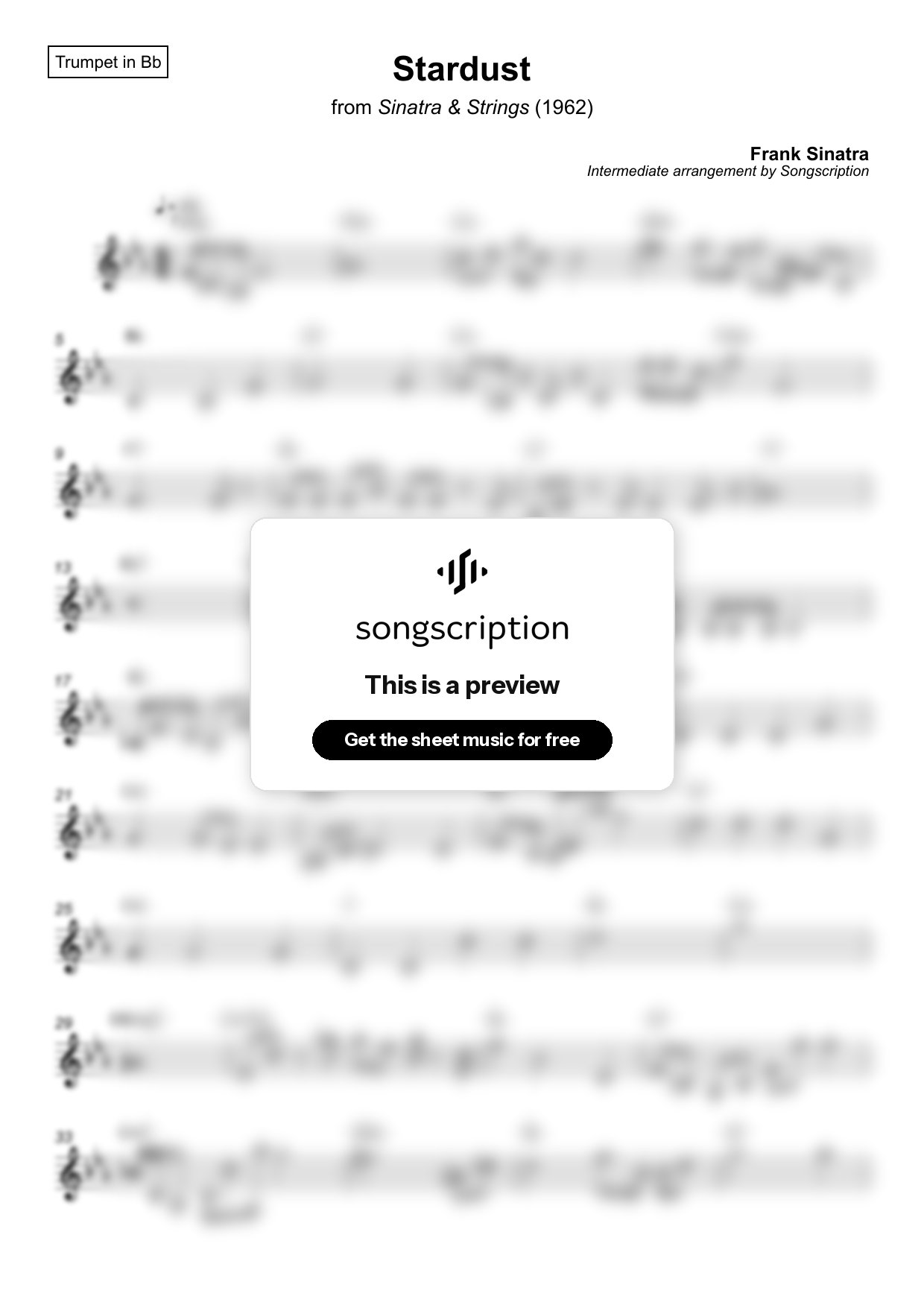 Intermediate Trumpet Sheet Music for "Stardust" by Frank Sinatra