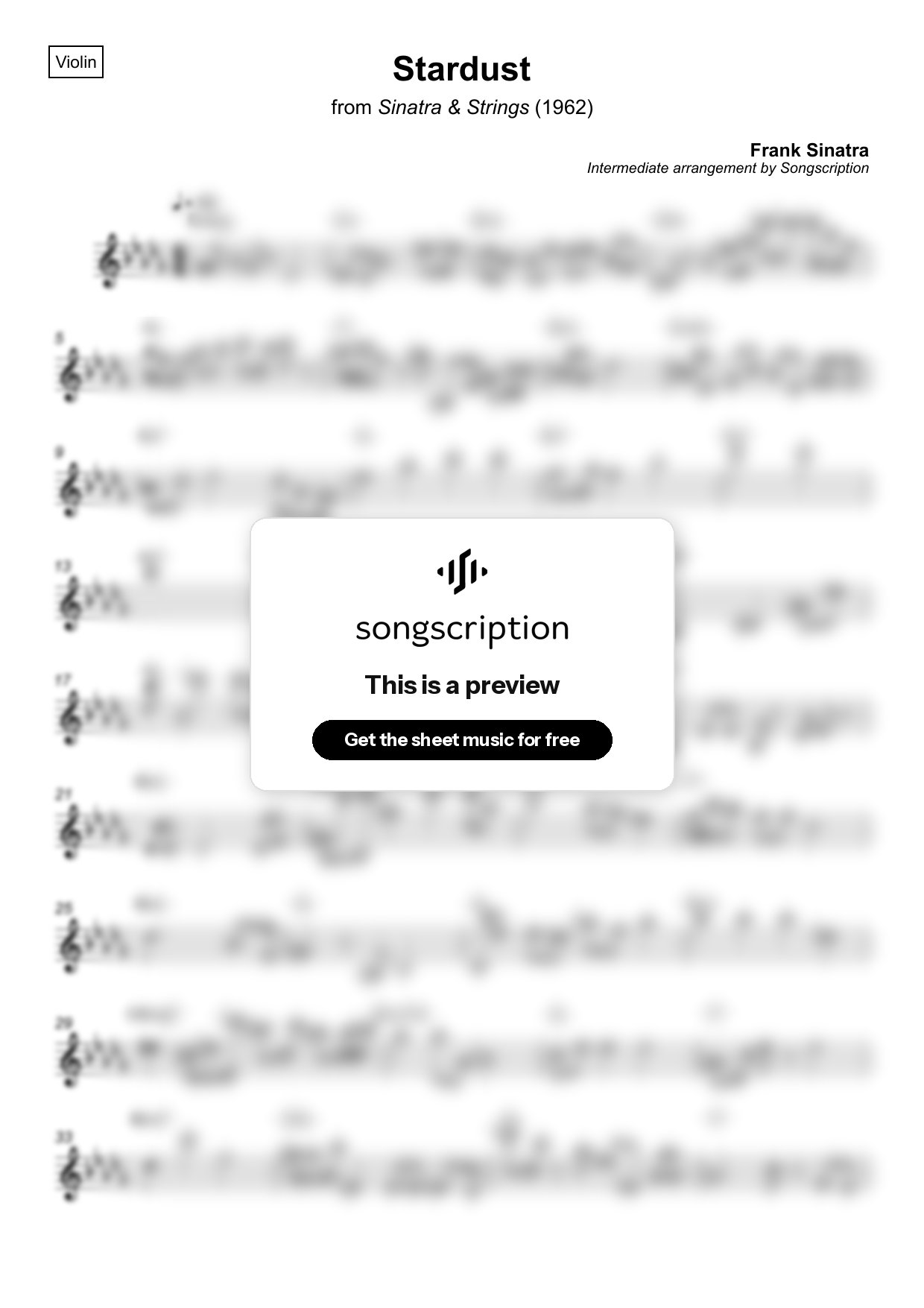 Intermediate Violin Sheet Music for "Stardust" by Frank Sinatra