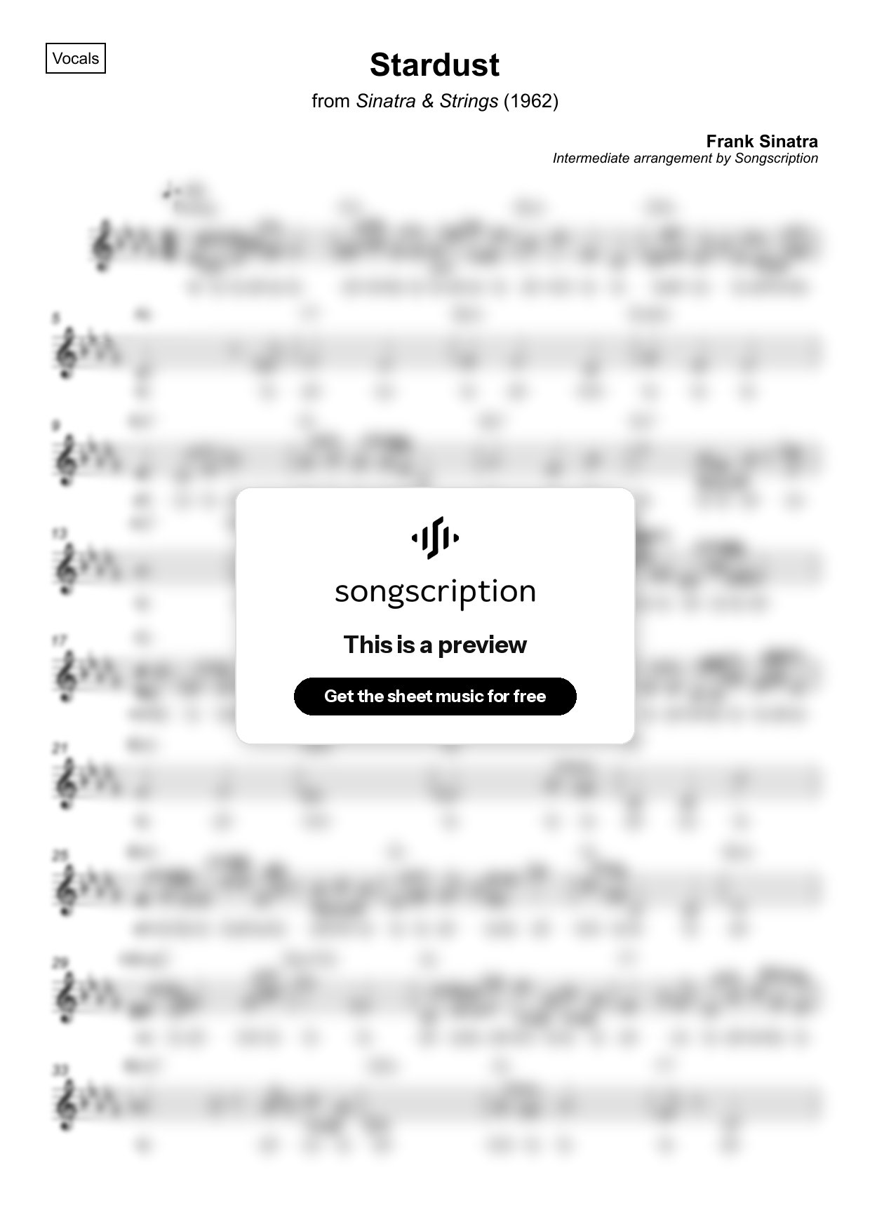Intermediate Vocals Sheet Music for "Stardust" by Frank Sinatra