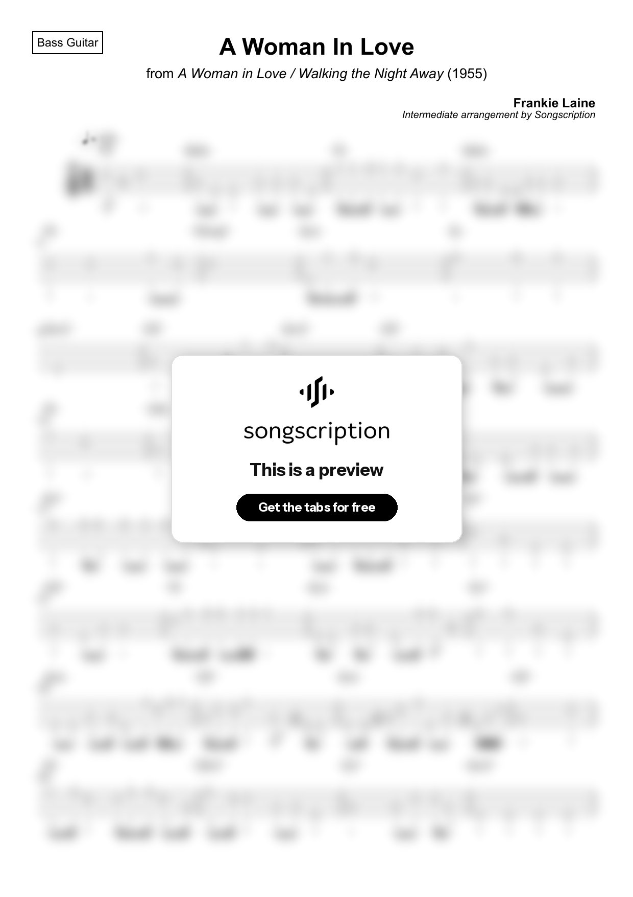 Intermediate Bass Guitar Tabs for "A Woman In Love" by Frankie Laine