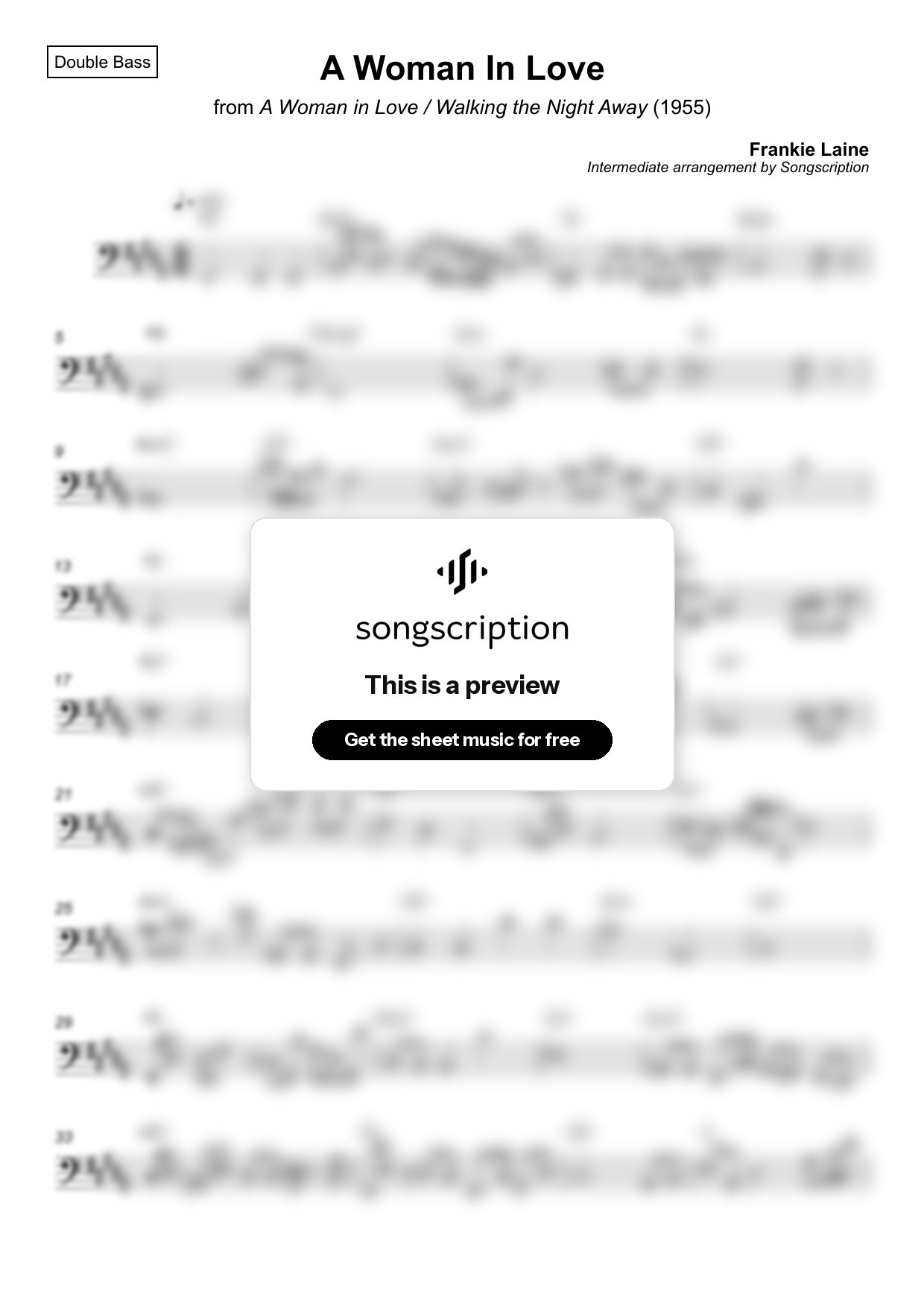 Intermediate Double Bass Sheet Music for "A Woman In Love" by Frankie Laine