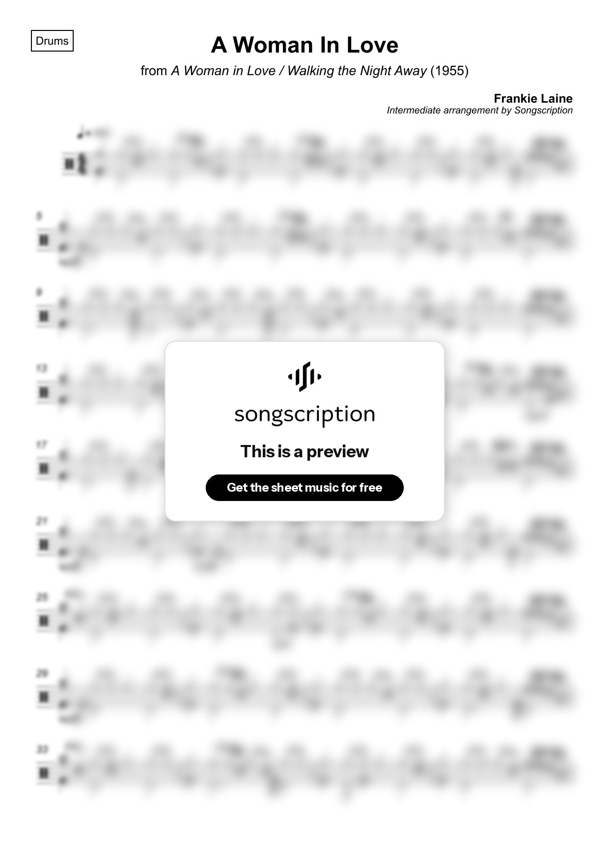 Intermediate Drums Sheet Music for "A Woman In Love" by Frankie Laine
