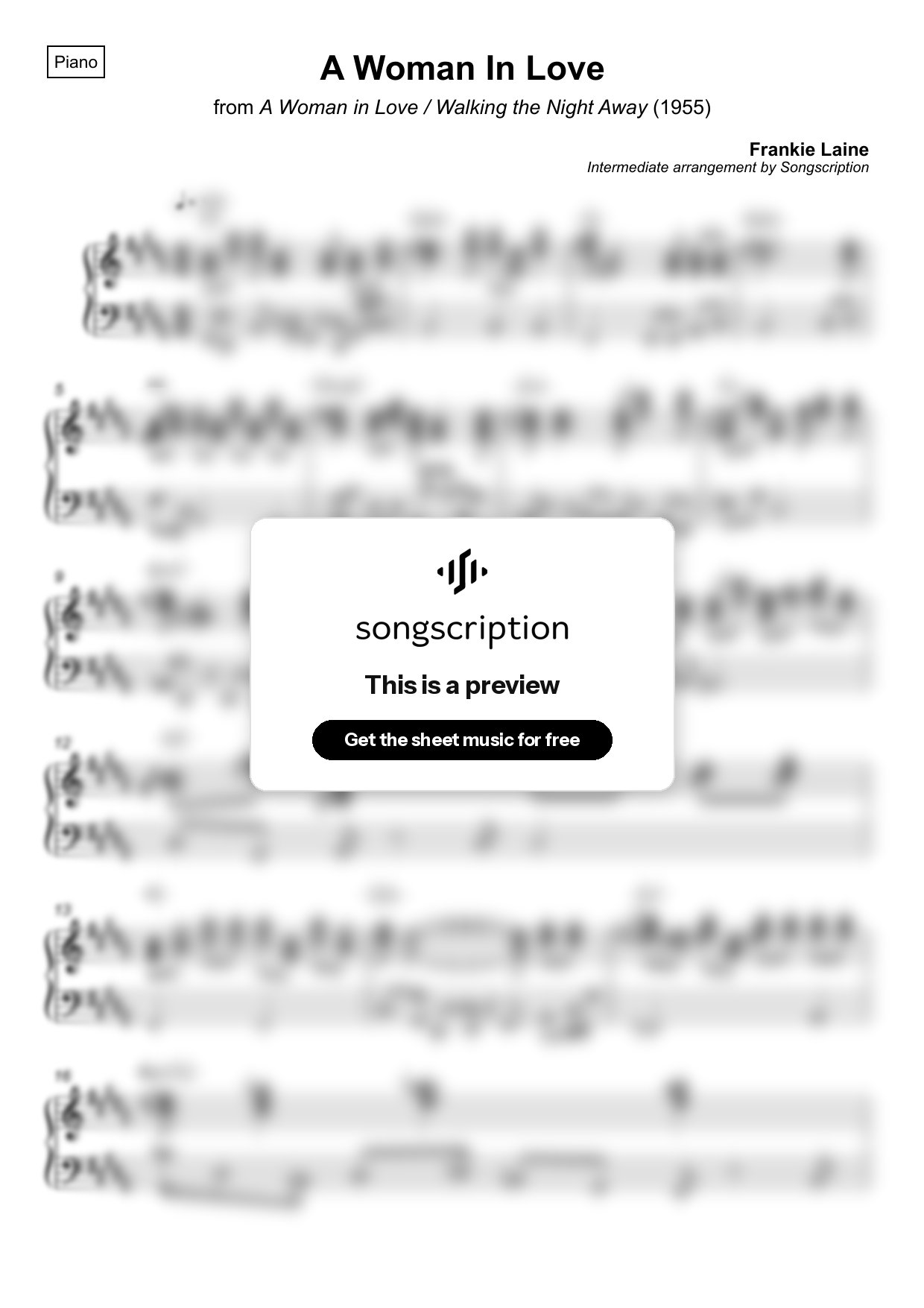 Intermediate Piano Sheet Music for "A Woman In Love" by Frankie Laine
