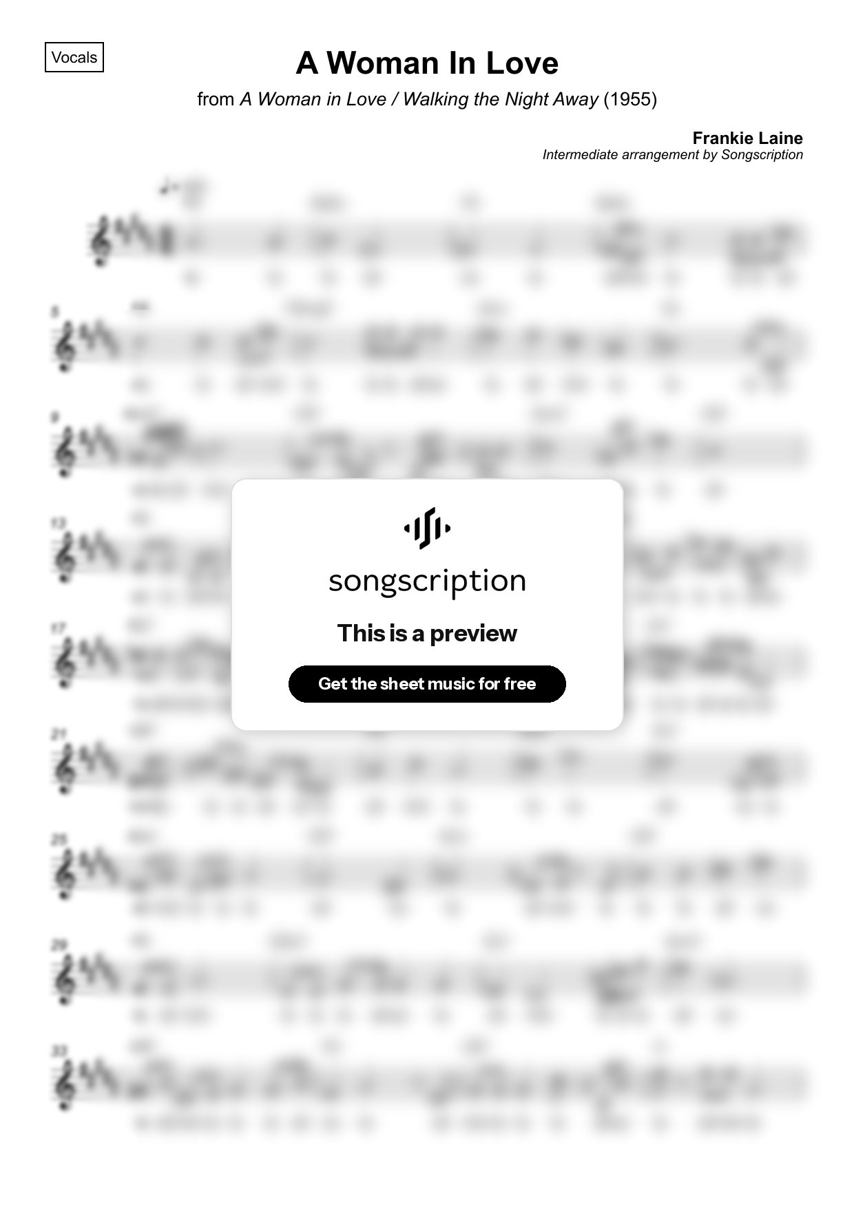 Intermediate Vocals Sheet Music for "A Woman In Love" by Frankie Laine