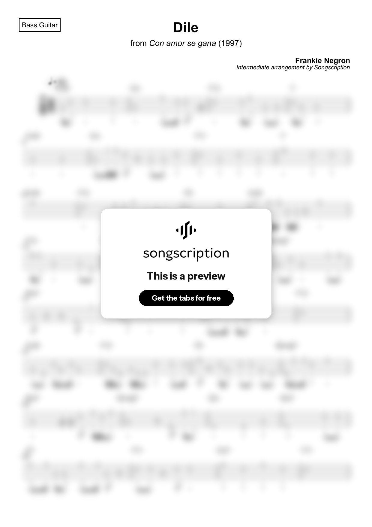 Intermediate Bass Guitar Tabs for "Dile" by Frankie Negron