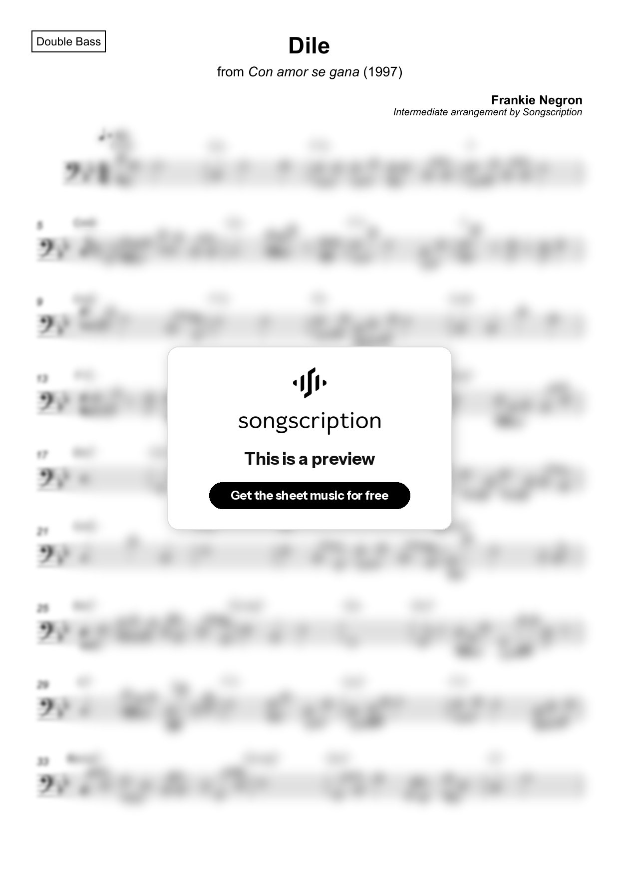 Intermediate Double Bass Sheet Music for "Dile" by Frankie Negron