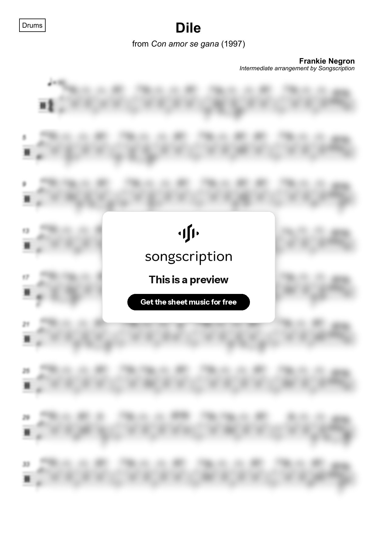 Intermediate Drums Sheet Music for "Dile" by Frankie Negron