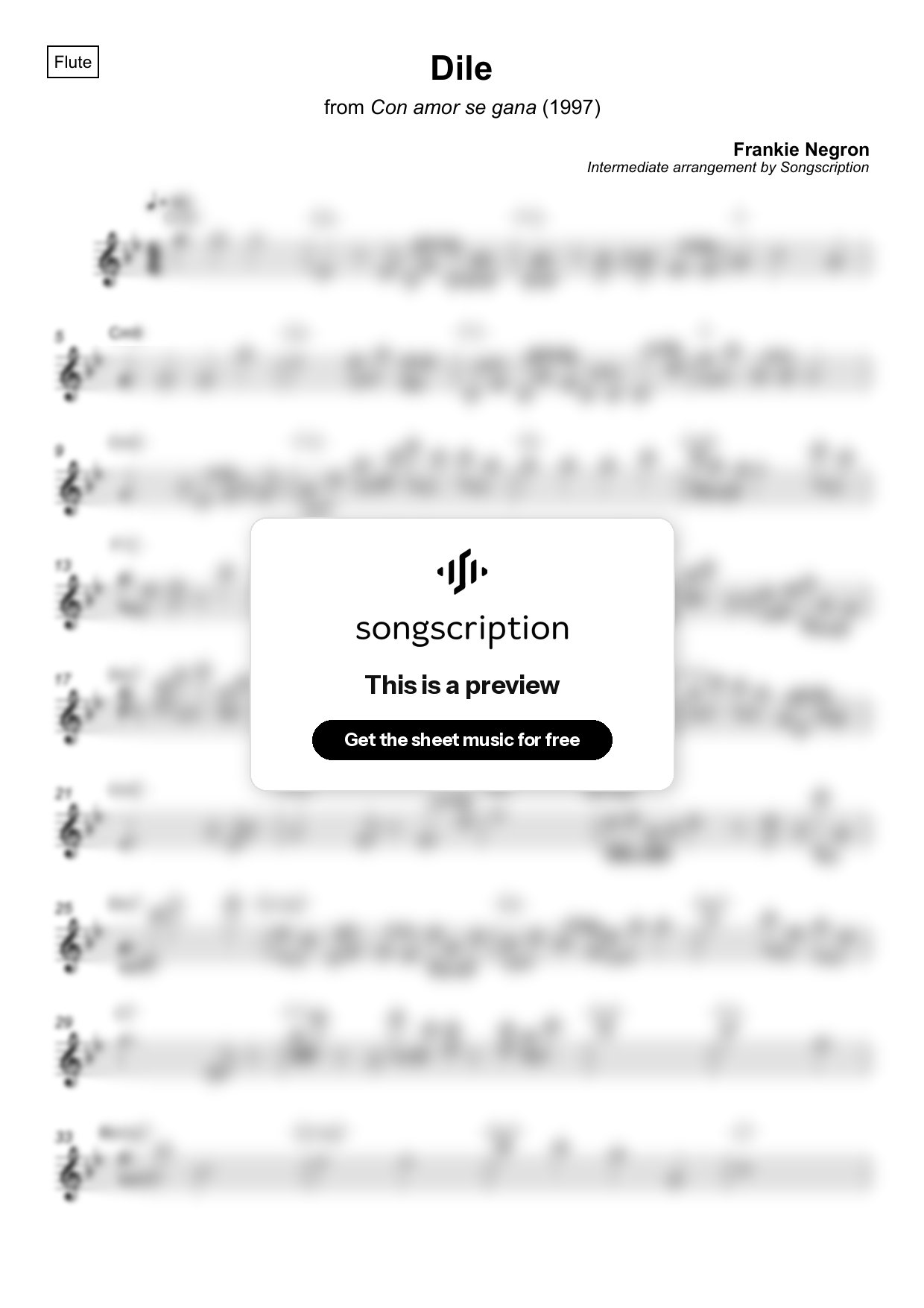 Intermediate Flute Sheet Music for "Dile" by Frankie Negron
