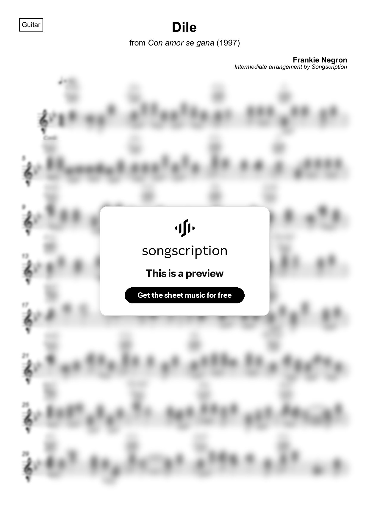 Intermediate Acoustic Guitar Sheet Music for "Dile" by Frankie Negron
