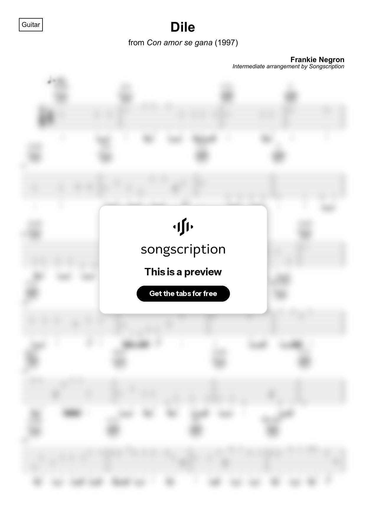Intermediate Acoustic Guitar Tabs for "Dile" by Frankie Negron