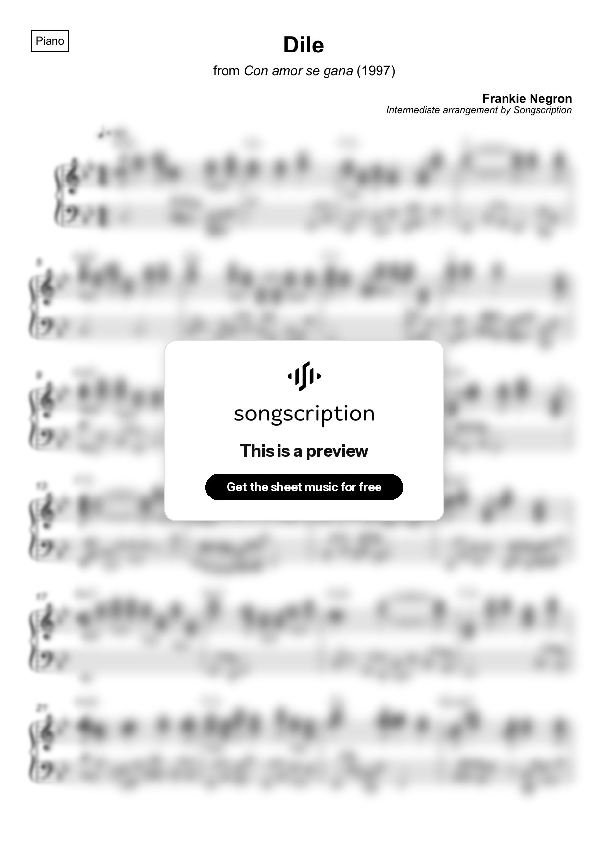Intermediate Piano Sheet Music for "Dile" by Frankie Negron