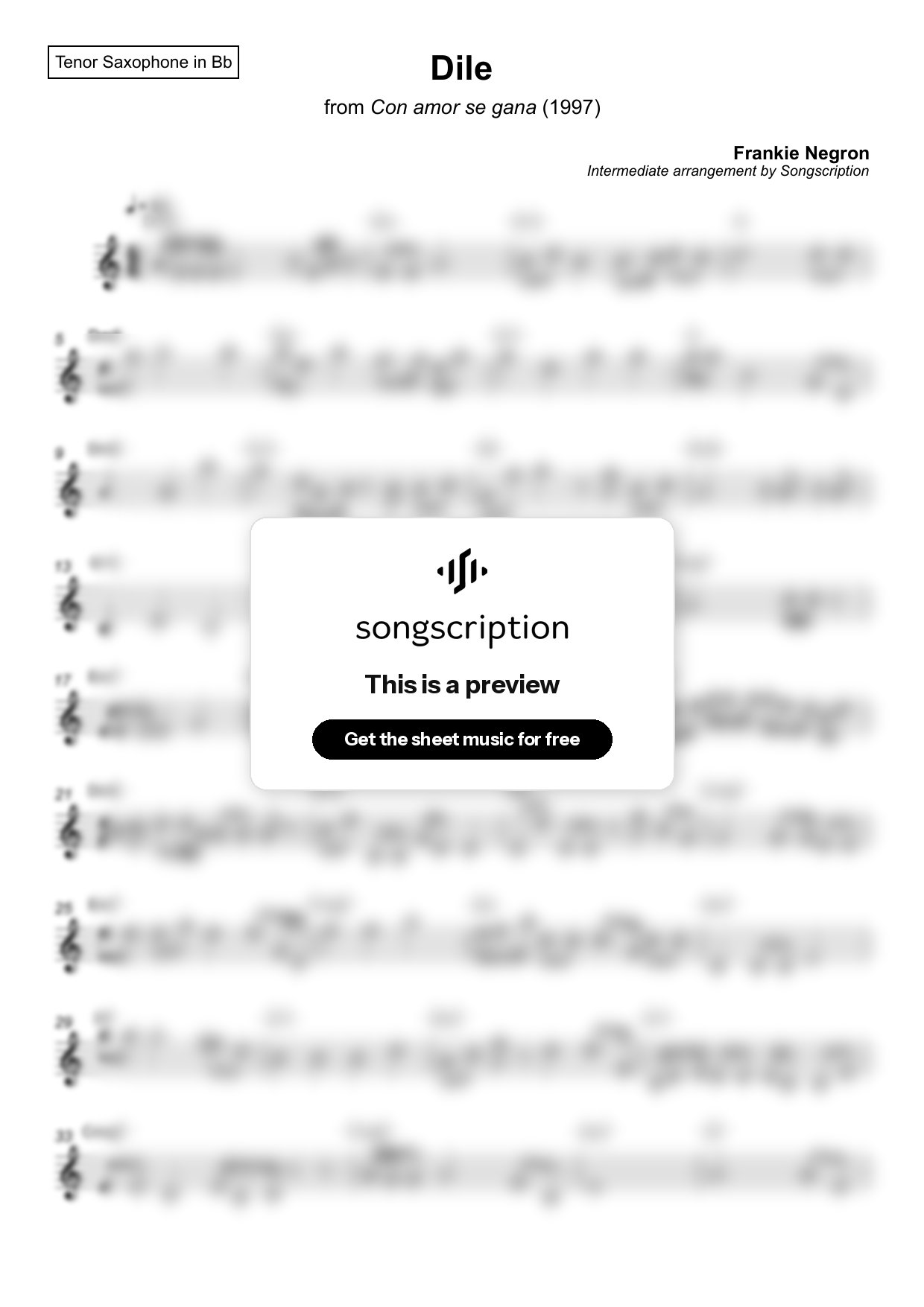 Intermediate Tenor Sax Sheet Music for "Dile" by Frankie Negron