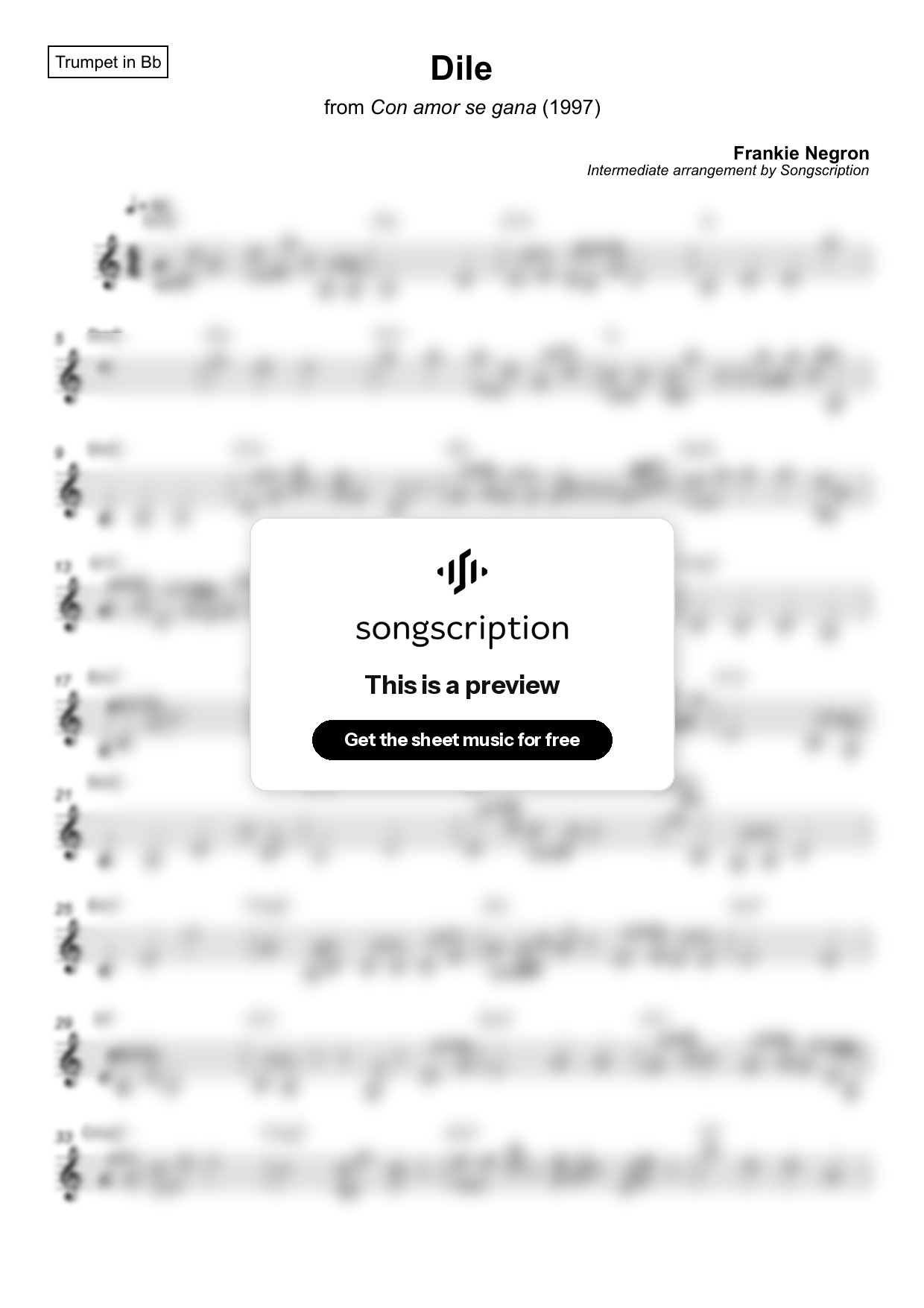 Intermediate Trumpet Sheet Music for "Dile" by Frankie Negron