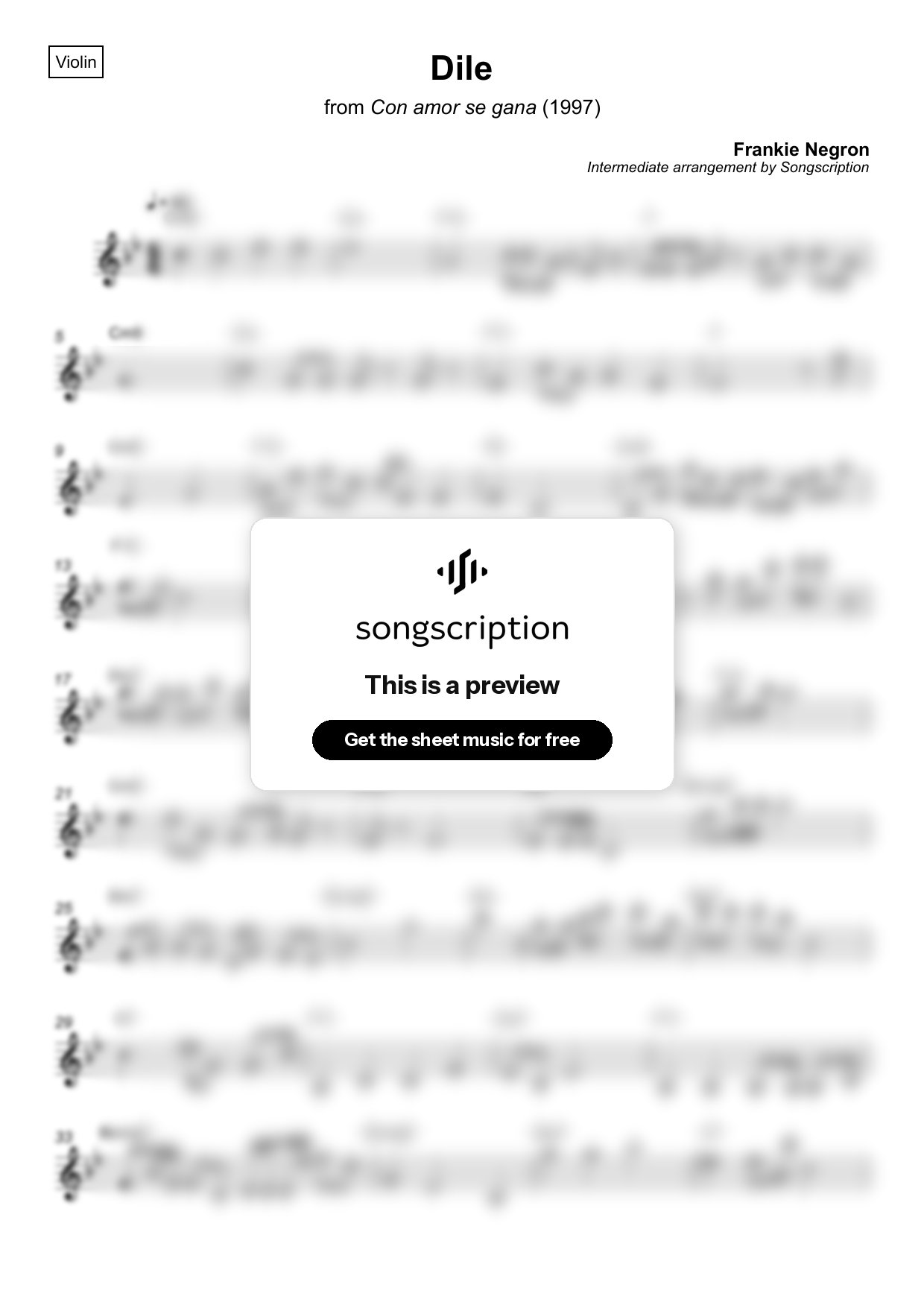 Intermediate Violin Sheet Music for "Dile" by Frankie Negron