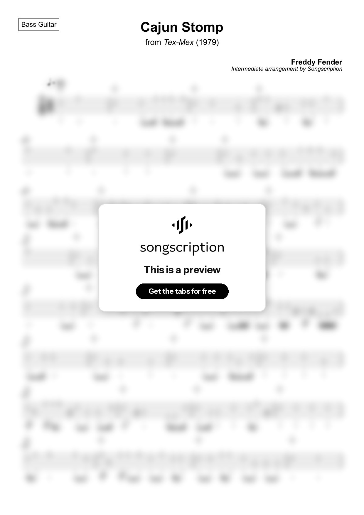 Intermediate Bass Guitar Tabs for "Cajun Stomp" by Freddy Fender