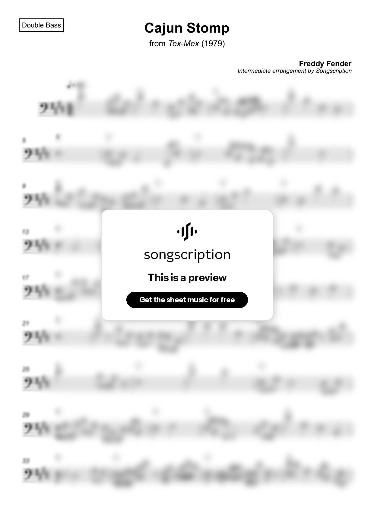 Intermediate Double Bass Sheet Music for "Cajun Stomp" by Freddy Fender