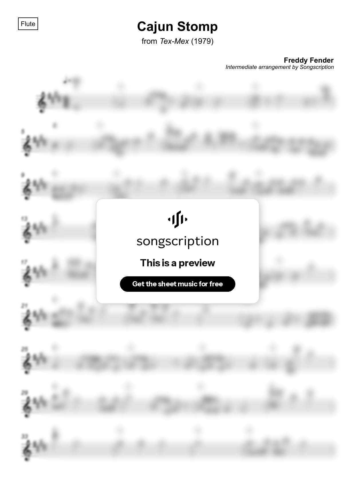 Intermediate Flute Sheet Music for "Cajun Stomp" by Freddy Fender