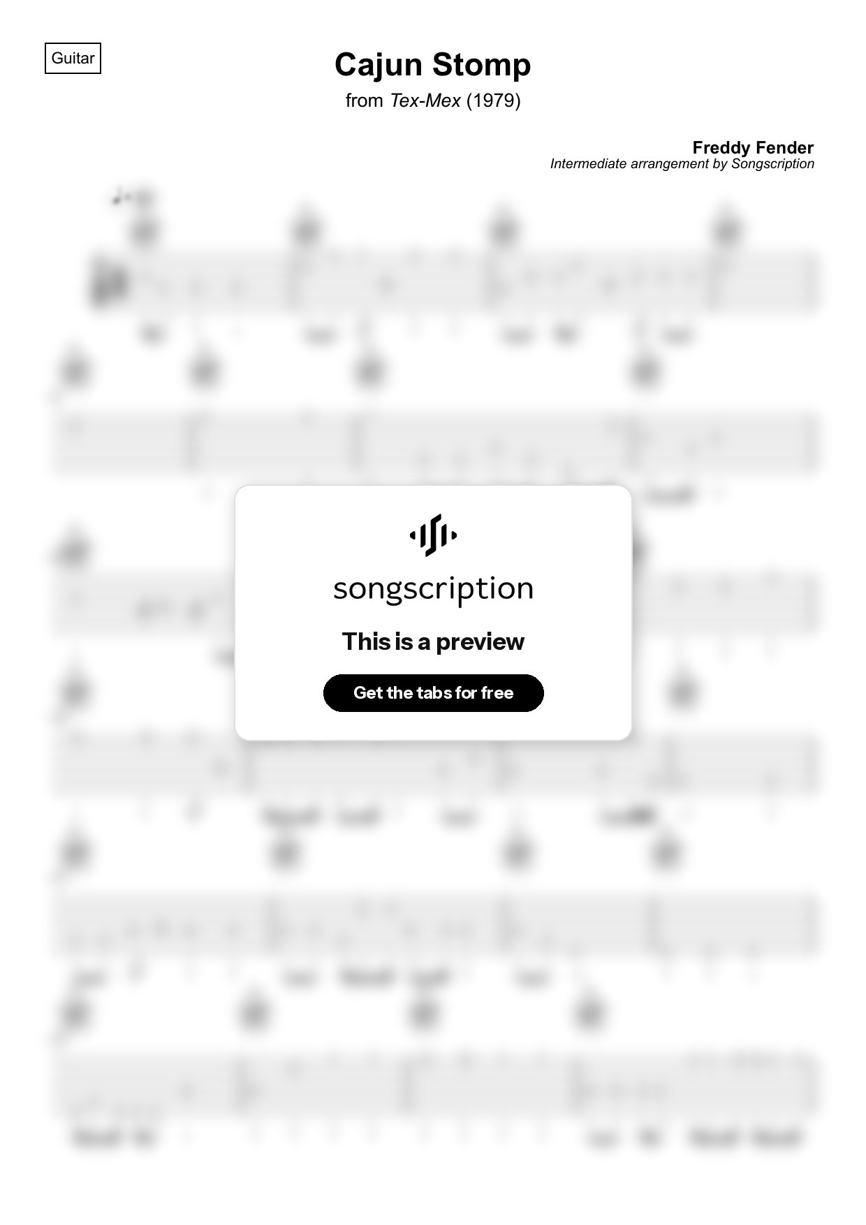 Intermediate Acoustic Guitar Tabs for "Cajun Stomp" by Freddy Fender