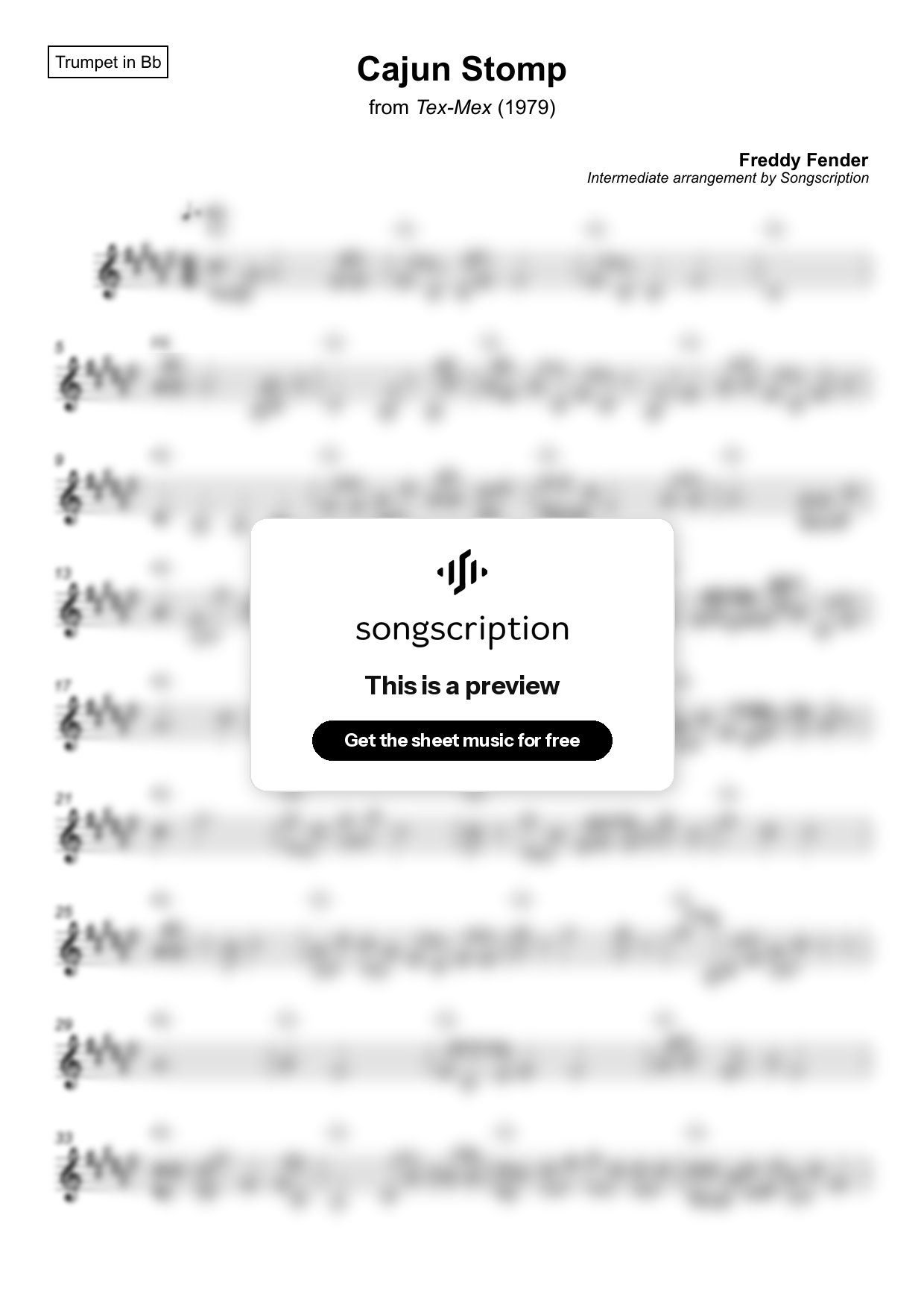 Intermediate Trumpet Sheet Music for "Cajun Stomp" by Freddy Fender