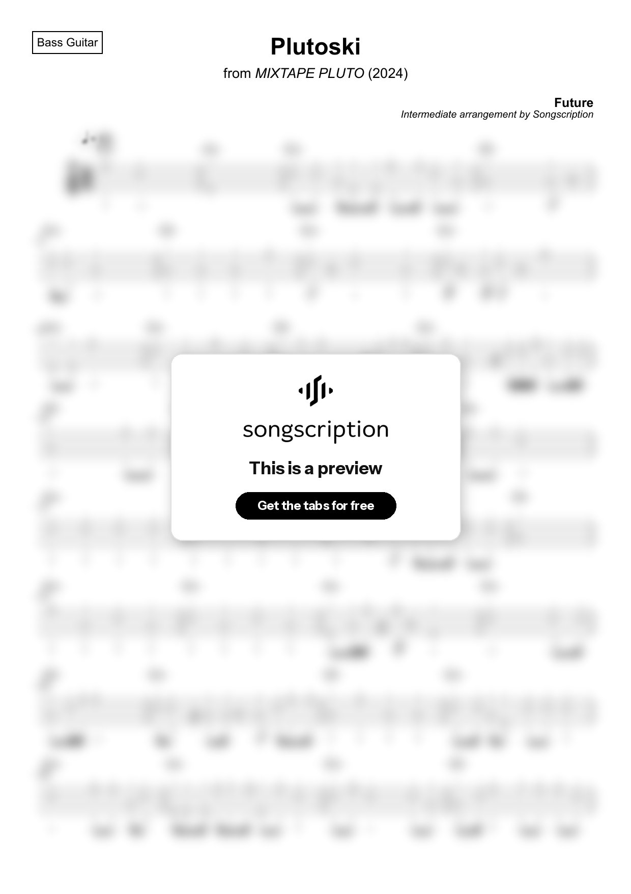 Intermediate Bass Guitar Tabs for "Plutoski" by Future