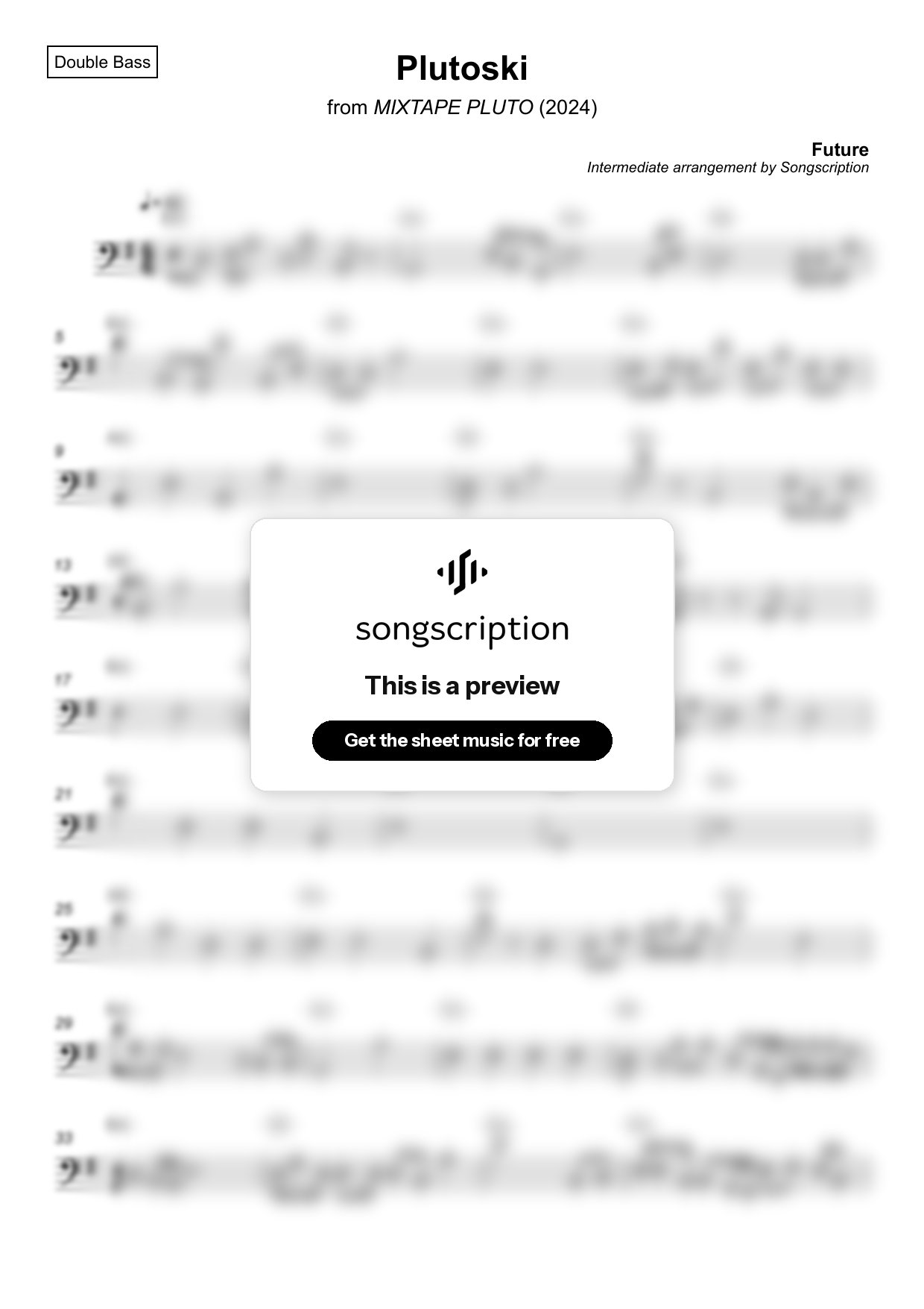 Intermediate Double Bass Sheet Music for "Plutoski" by Future