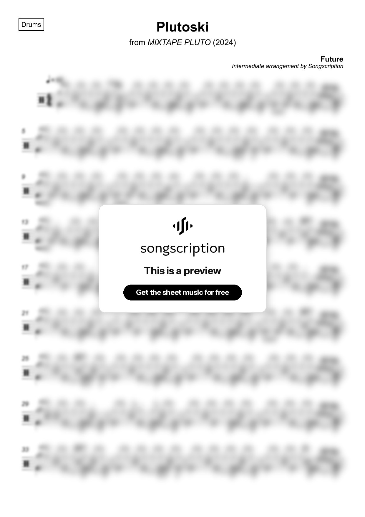 Intermediate Drums Sheet Music for "Plutoski" by Future